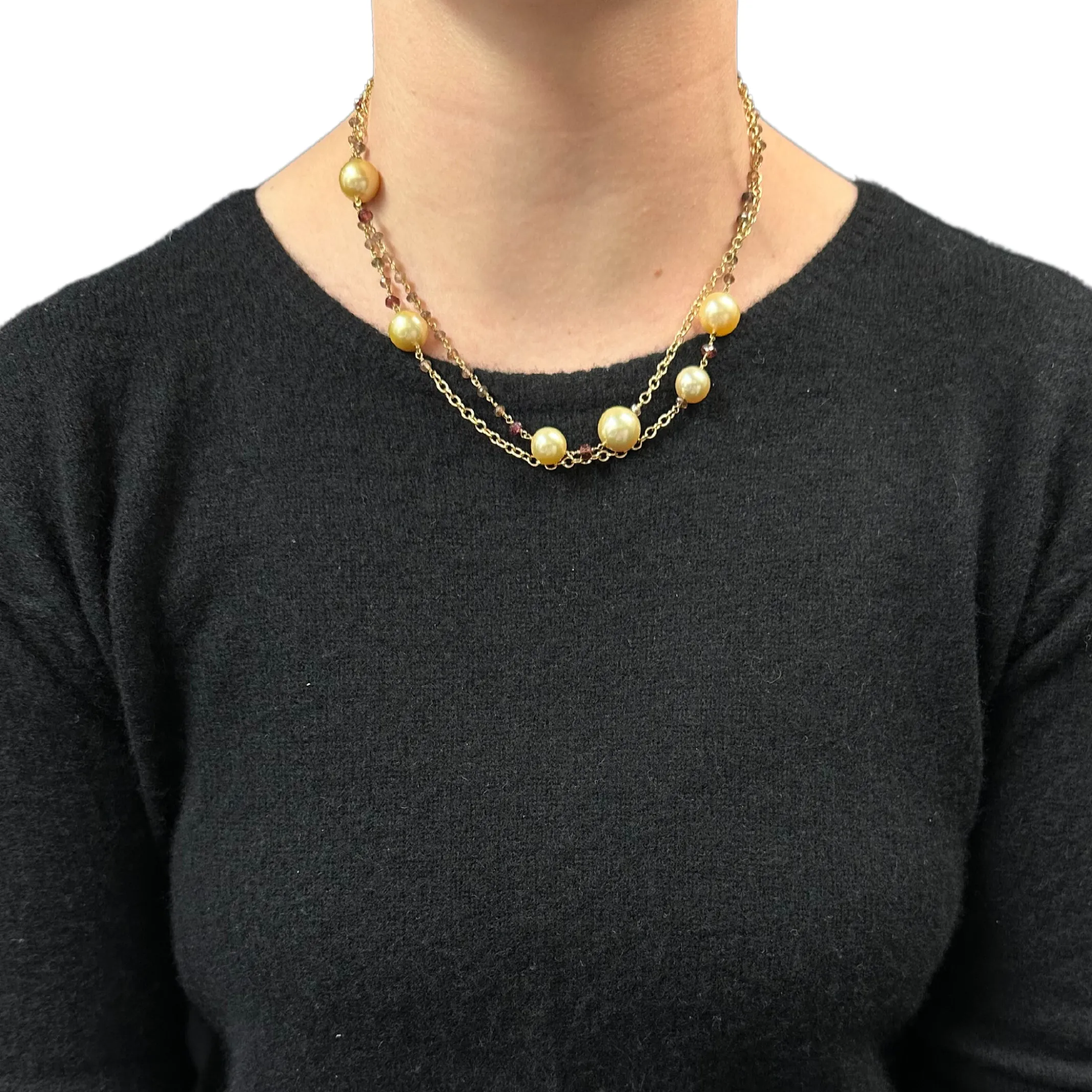 DAVID YURMAN Oceanica Link Necklace with cultured Golden Pearls and Adalusite in 18k Gold