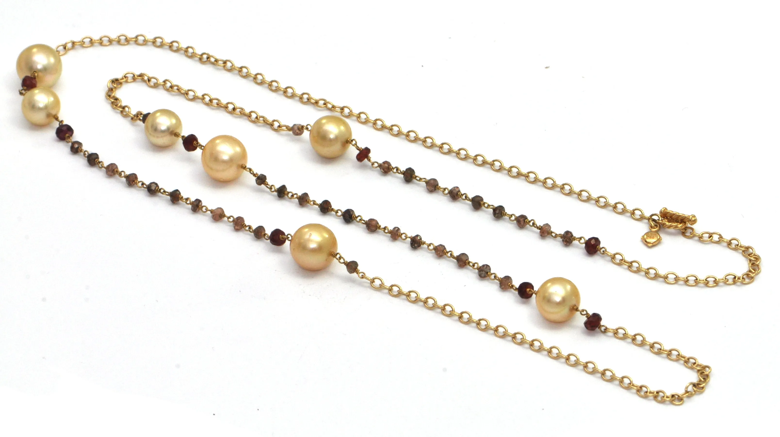 DAVID YURMAN Oceanica Link Necklace with cultured Golden Pearls and Adalusite in 18k Gold