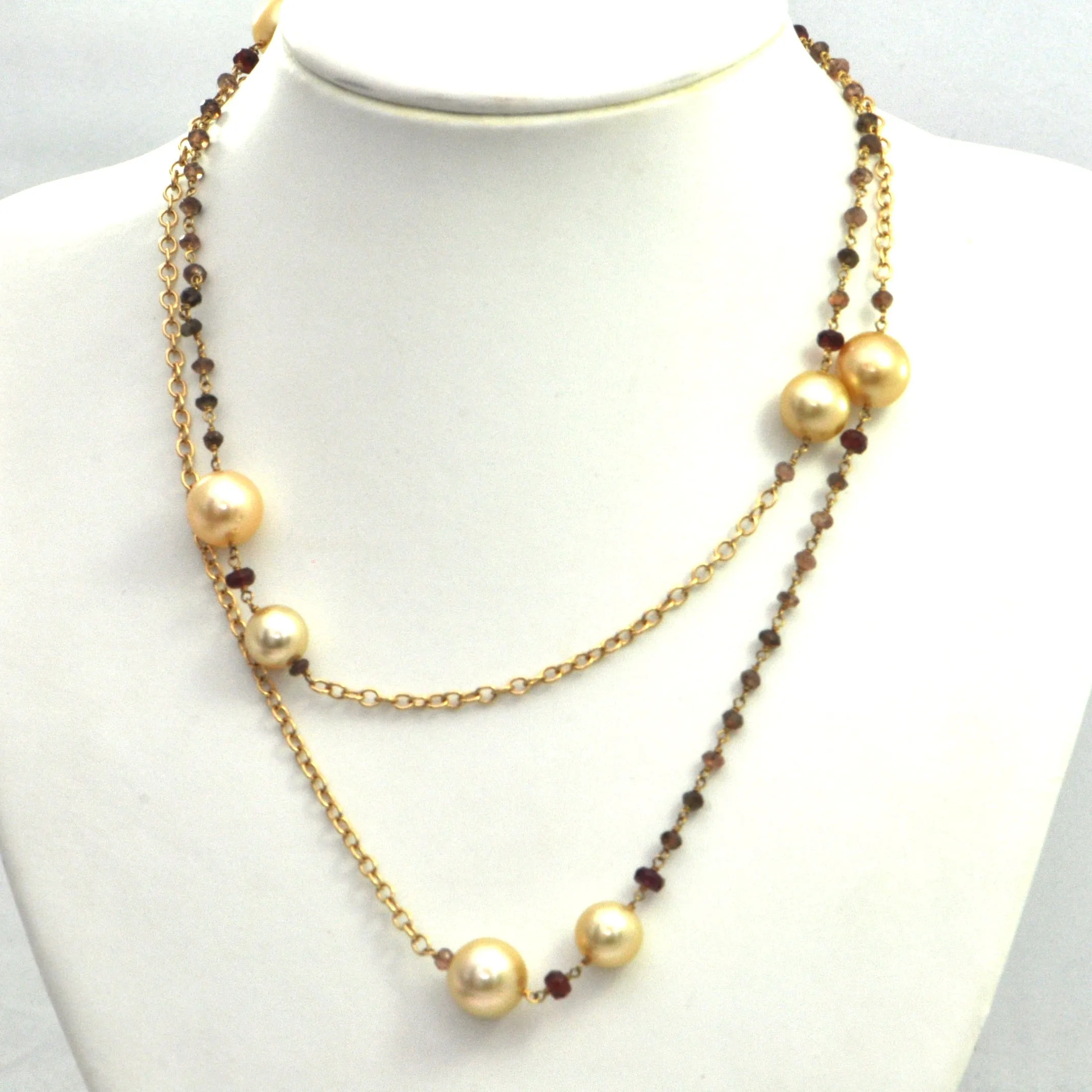 DAVID YURMAN Oceanica Link Necklace with cultured Golden Pearls and Adalusite in 18k Gold