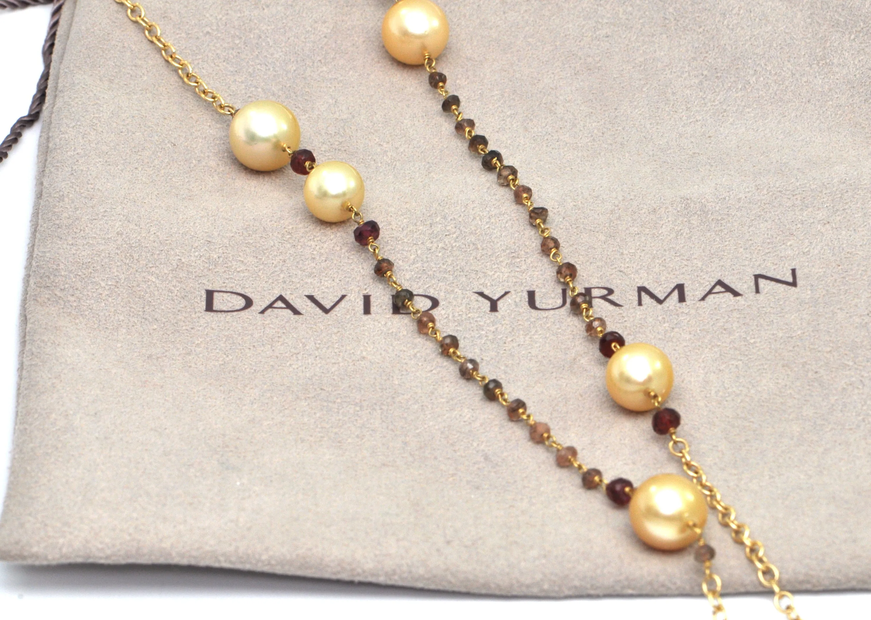 DAVID YURMAN Oceanica Link Necklace with cultured Golden Pearls and Adalusite in 18k Gold