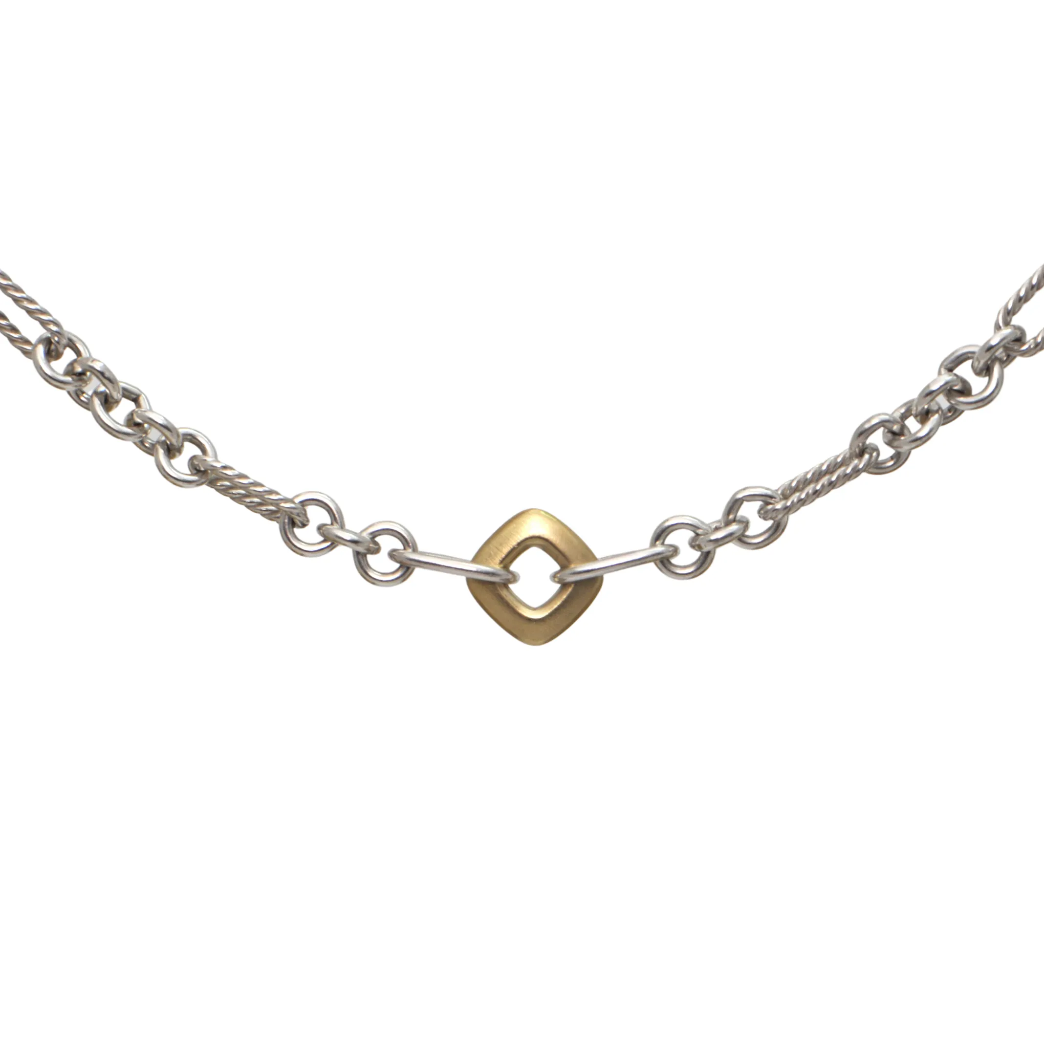 David Yurman Sterling Silver 18k Yellow Gold Figaro Link Necklace