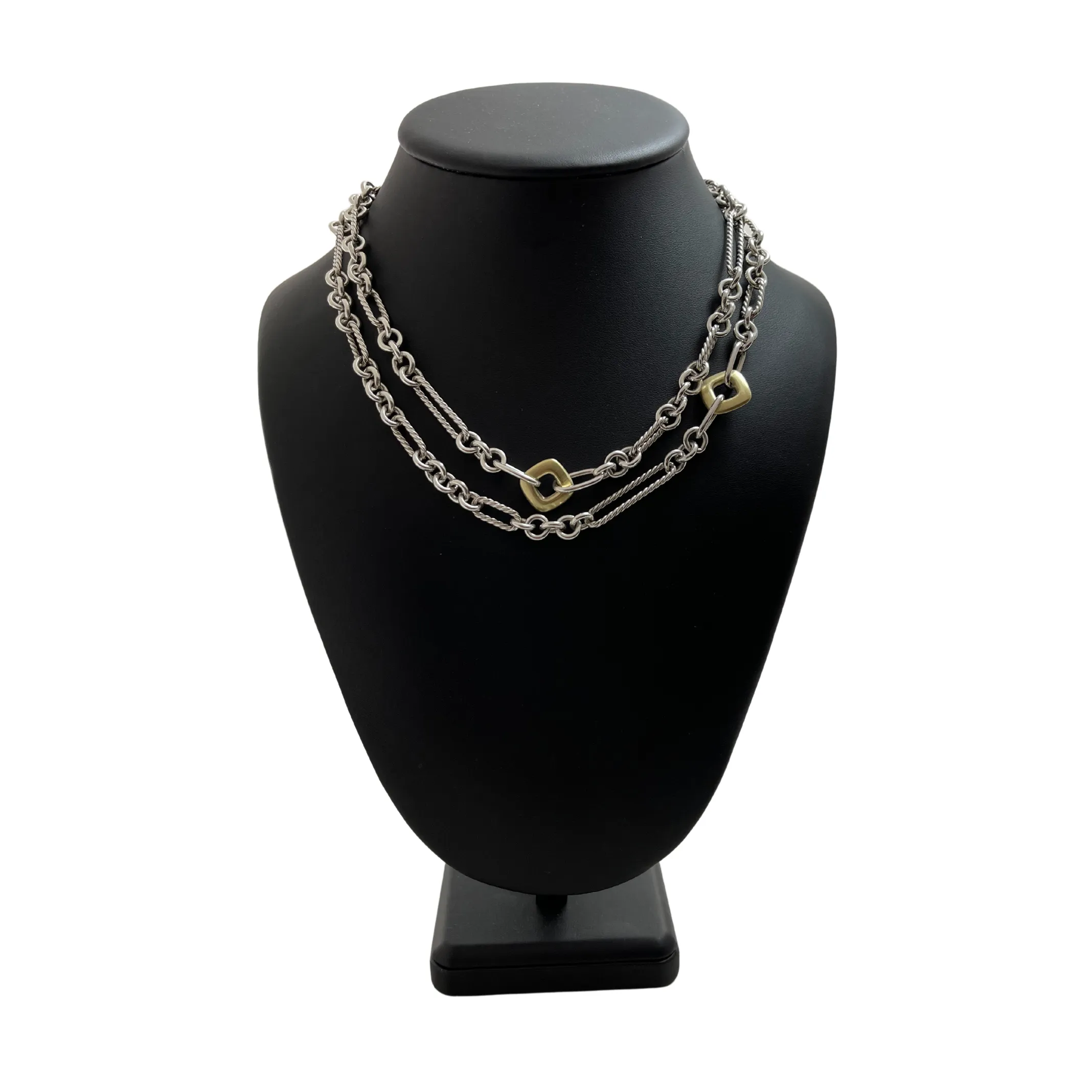 David Yurman Sterling Silver 18k Yellow Gold Figaro Link Necklace