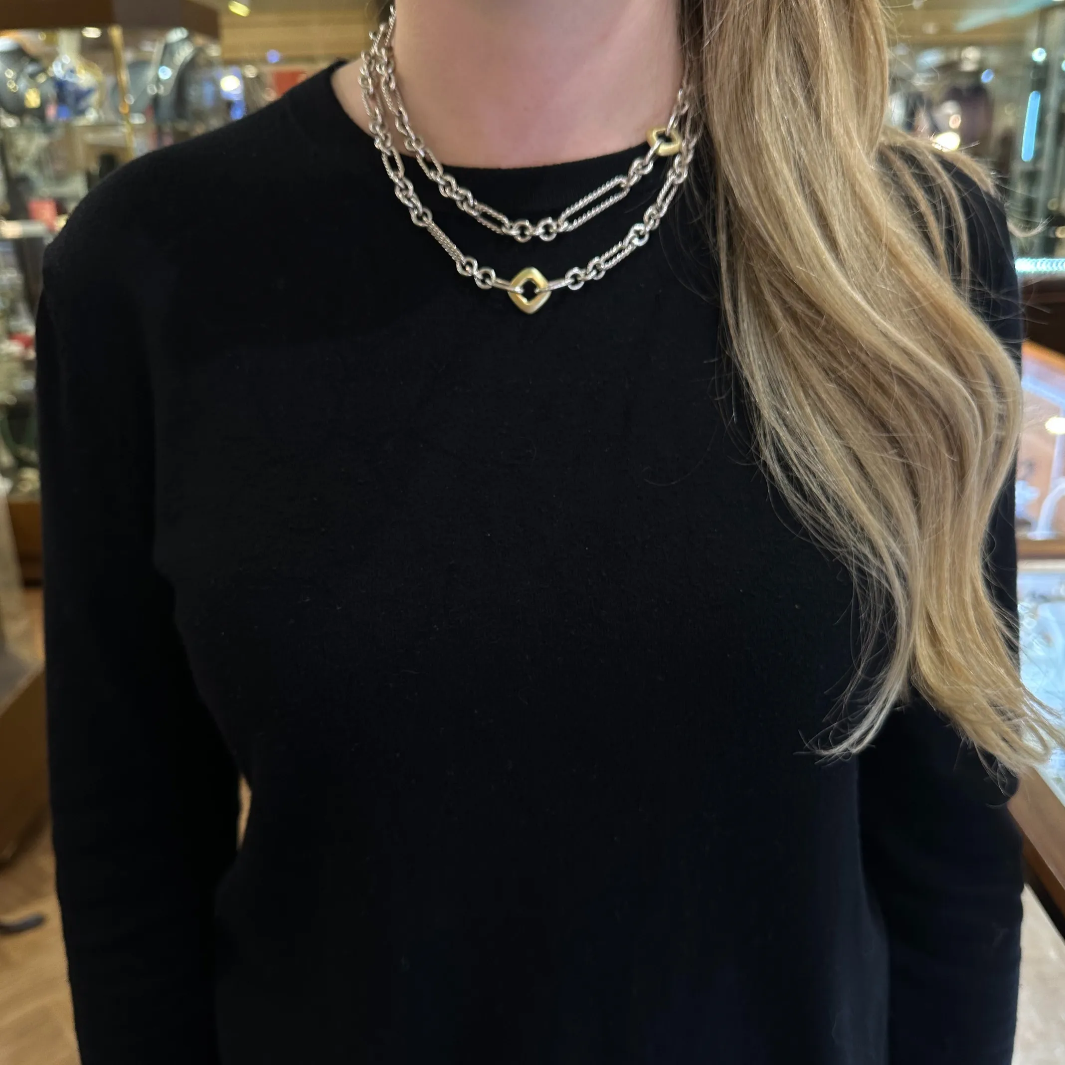 David Yurman Sterling Silver 18k Yellow Gold Figaro Link Necklace