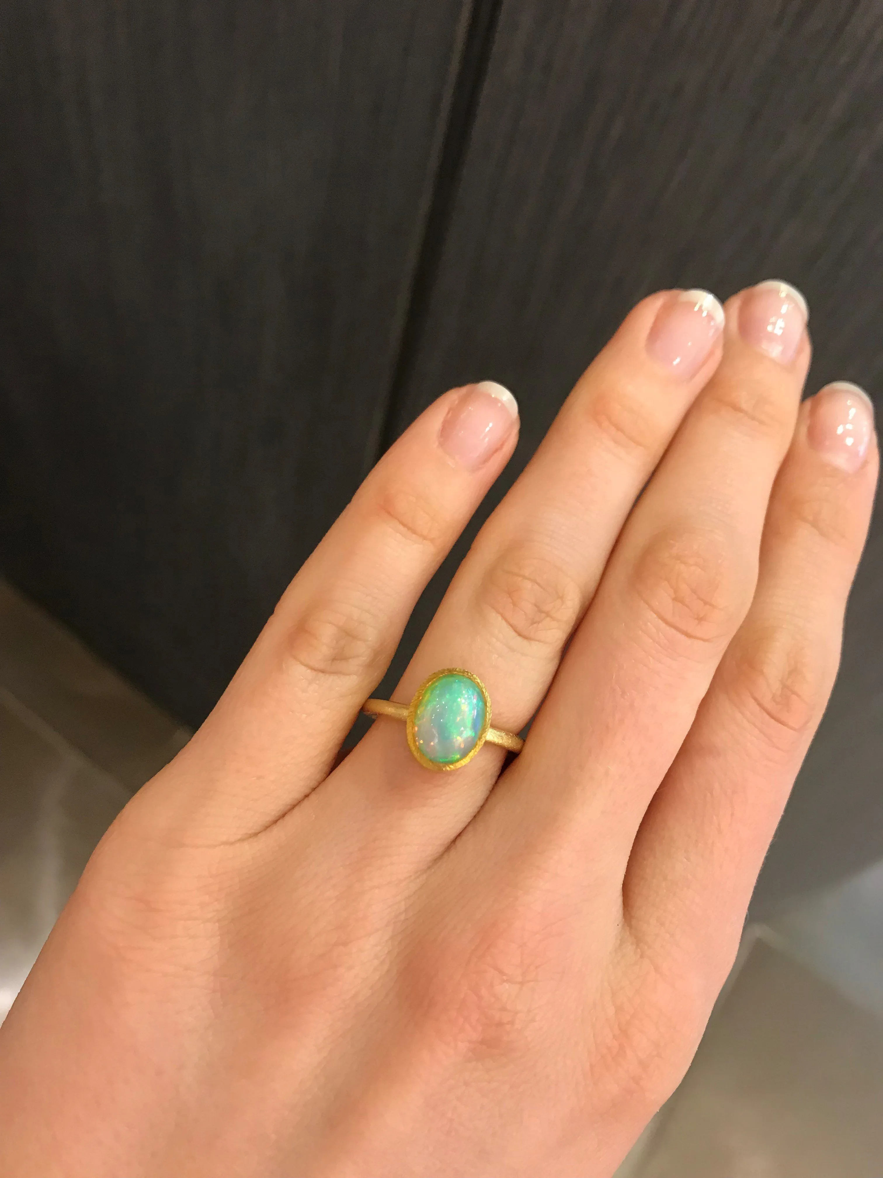 Devta Doolan Electric Rainbow Flash White Opal Gold Ring