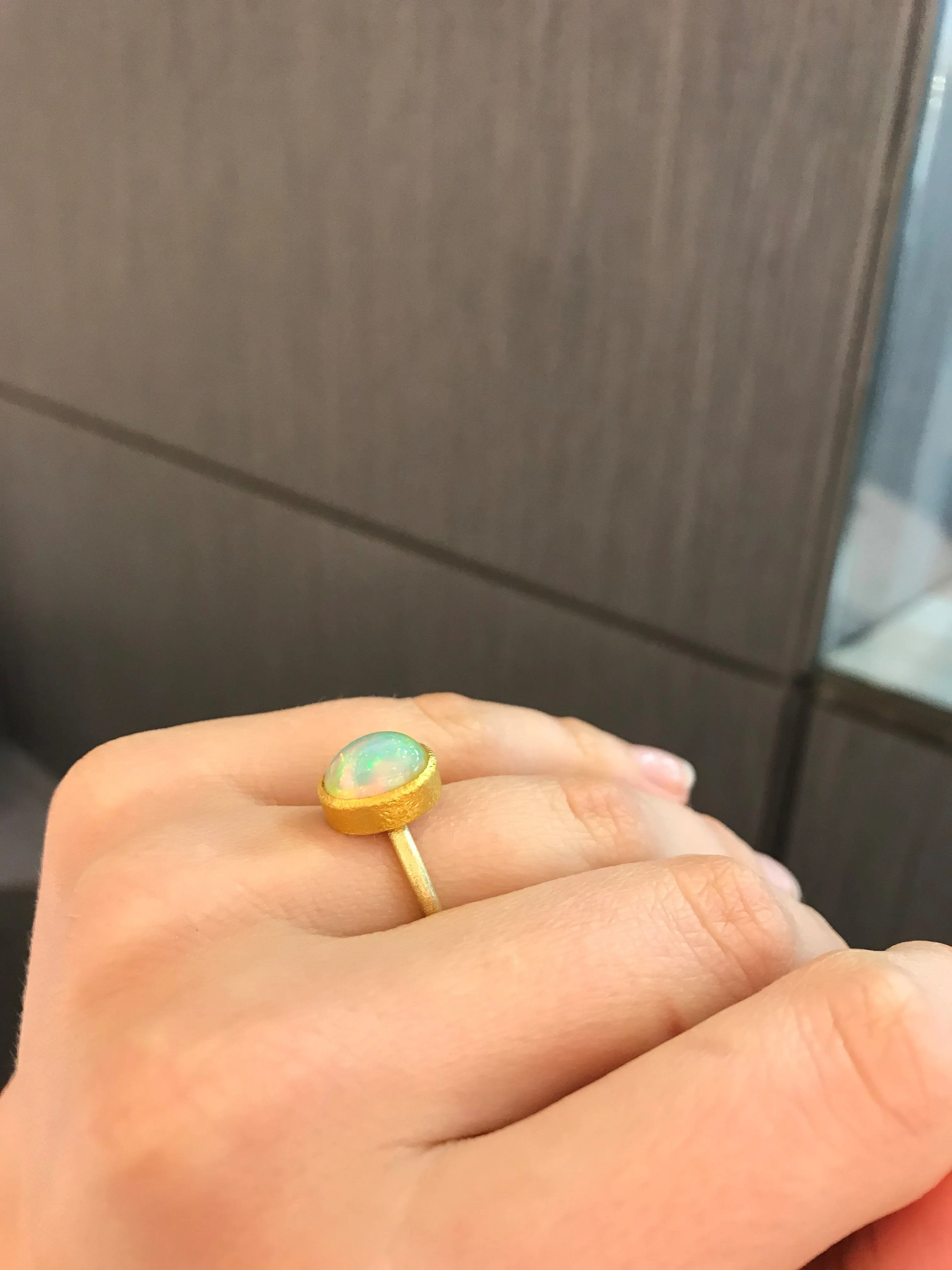 Devta Doolan Electric Rainbow Flash White Opal Gold Ring