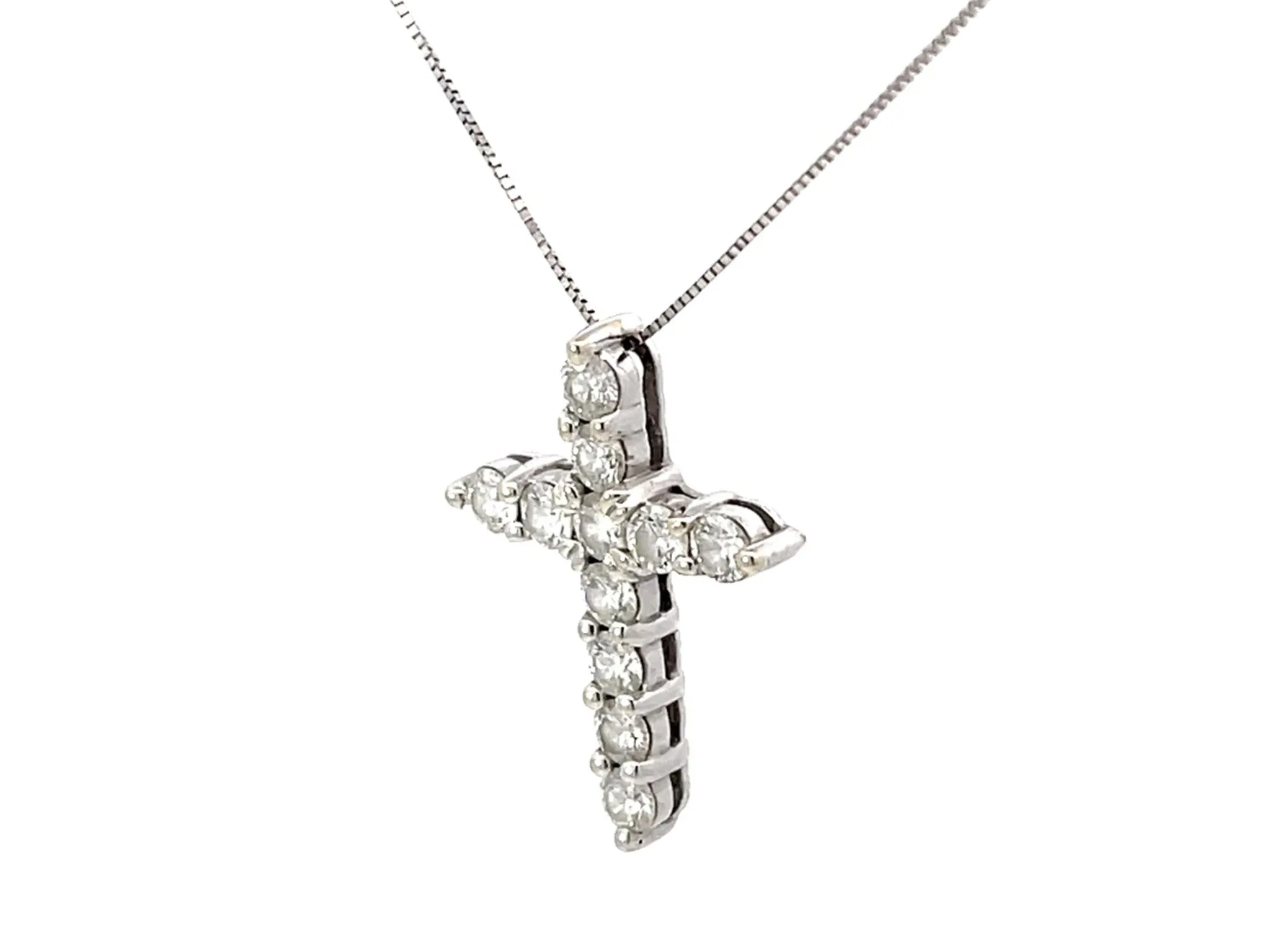 Diamond Cross Necklace Solid 14k White Gold