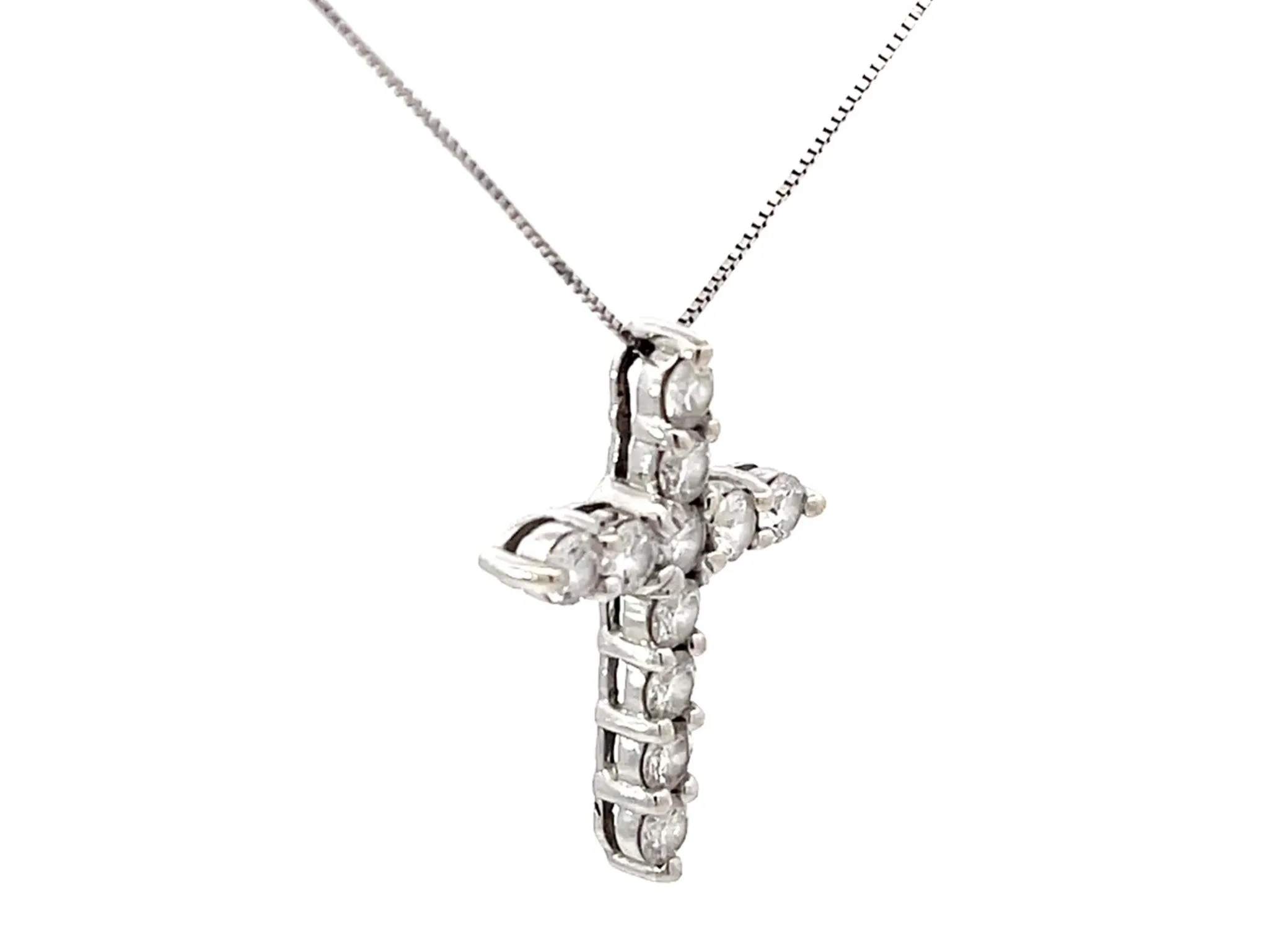 Diamond Cross Necklace Solid 14k White Gold