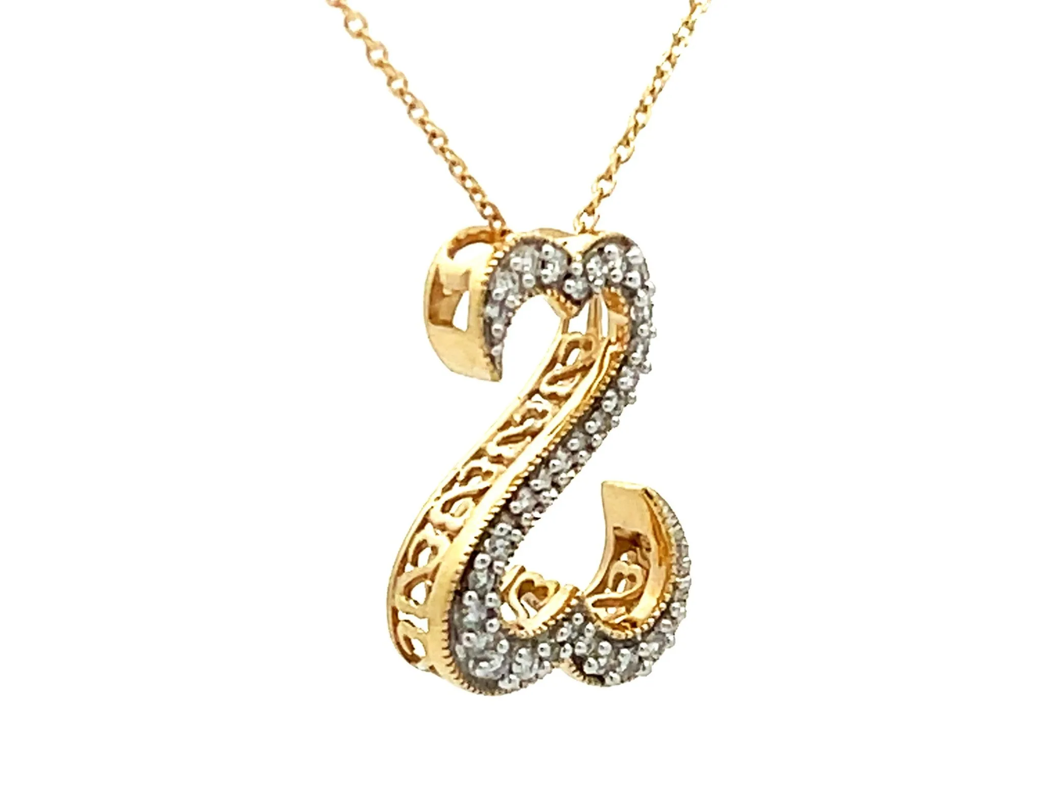 Diamond Double Open Heart Necklace in 14k Yellow Gold