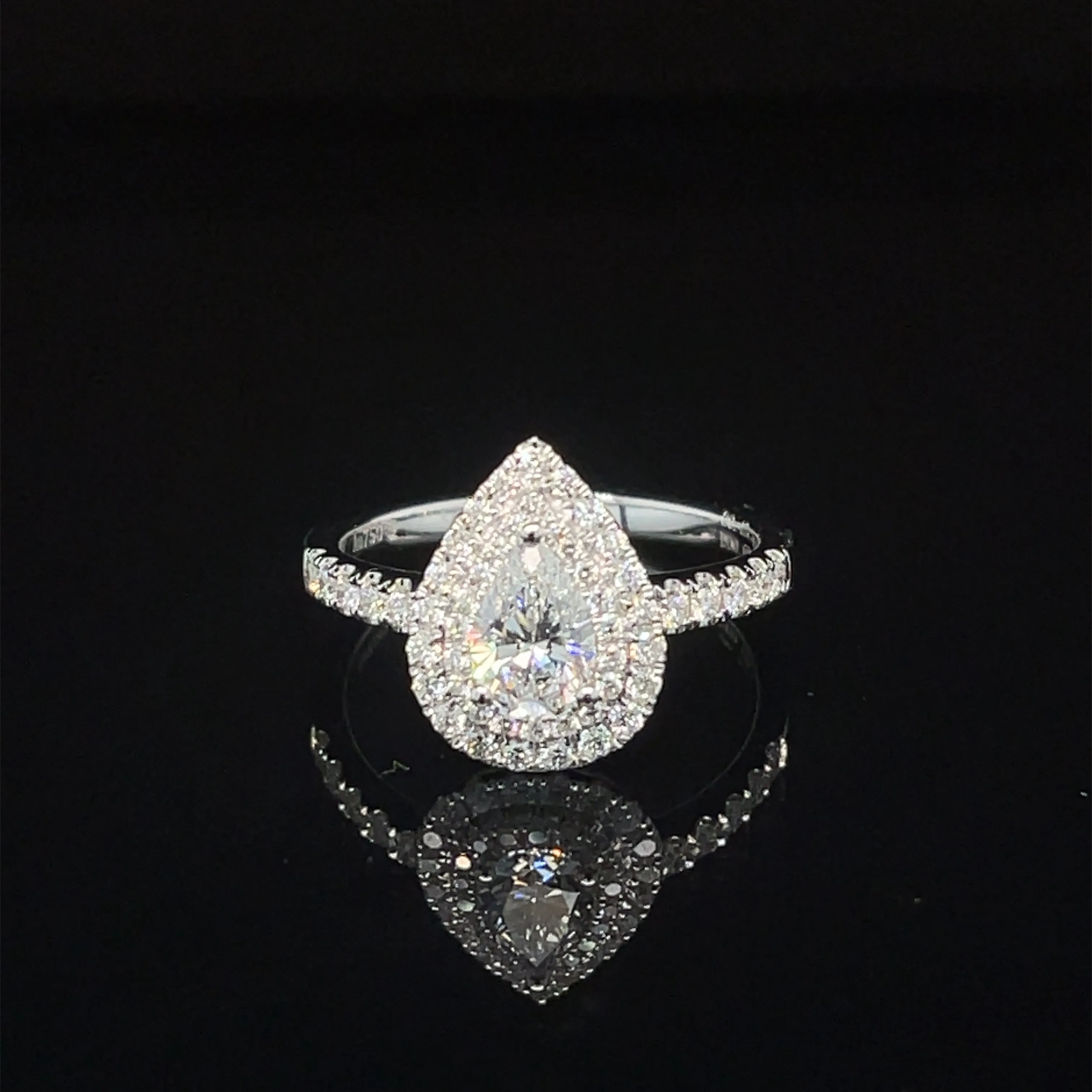 Diamond Pear Halo Vintage Engagement Ring in 18k White Gold - #618 - RGDIA674774