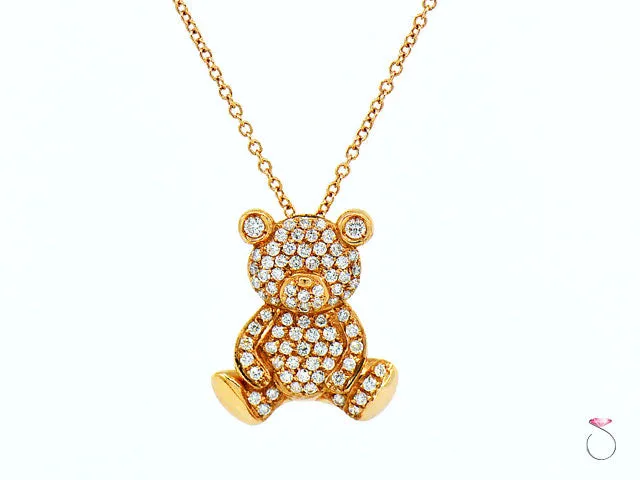 Diamond Teddy Bear Pendant 18K Rose Gold on 16 Inch Chain By Assor Gioielli