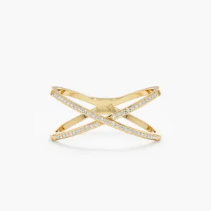Diamond X Ring In Solid Gold, Adelyn