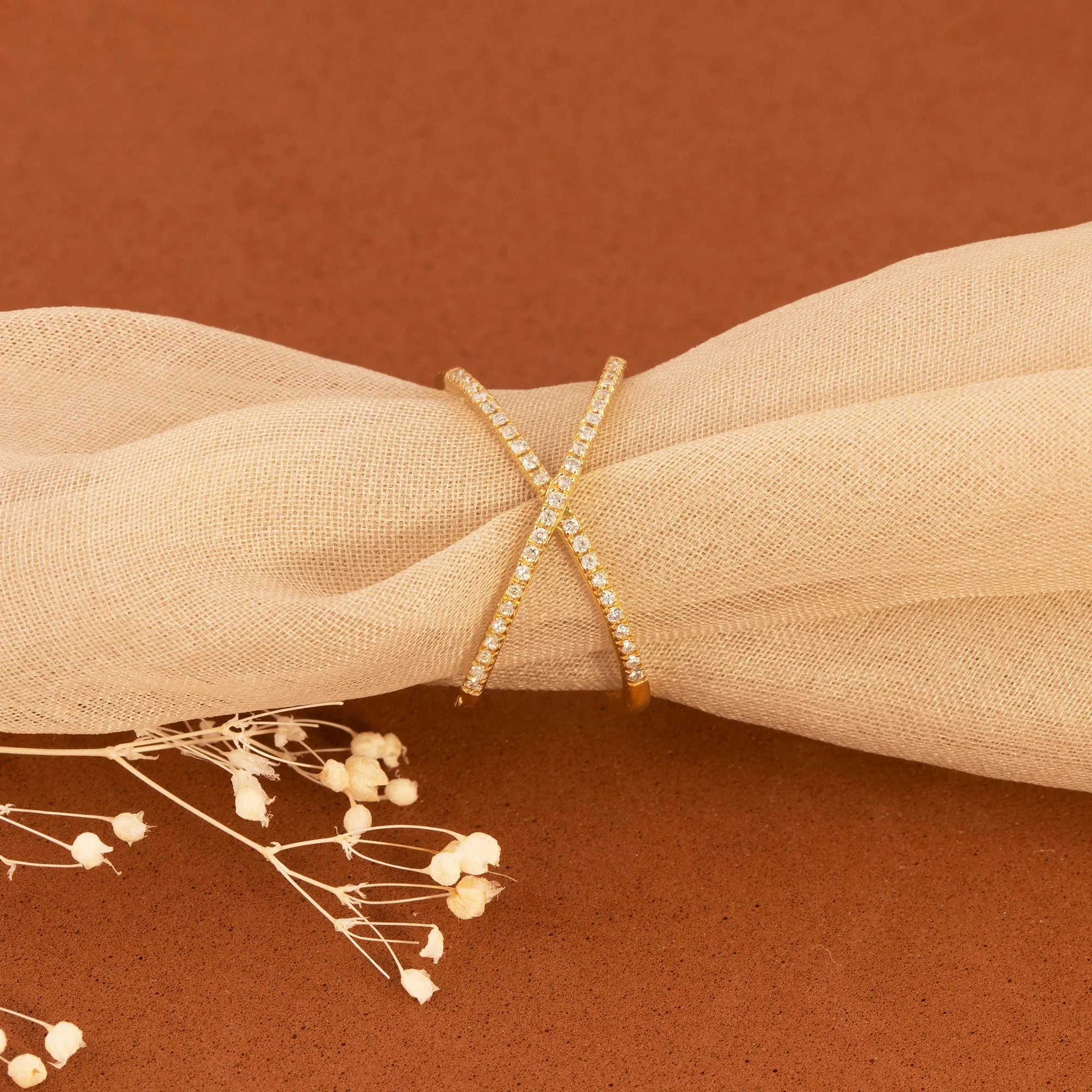 Diamond X Ring In Solid Gold, Adelyn