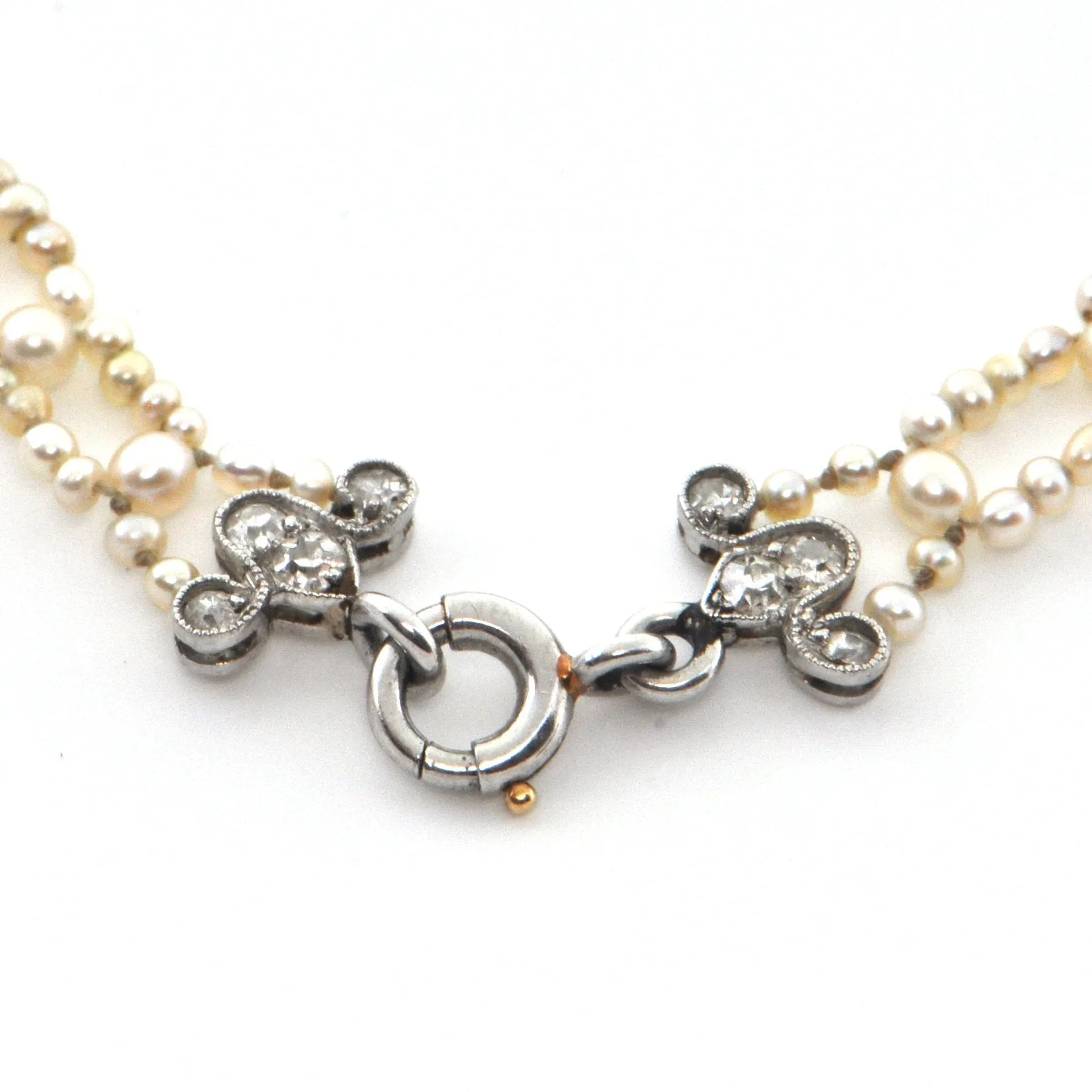 Edwardian Seed Pearl and Diamond Necklace with Detachable Heart Pendant C. 1900
