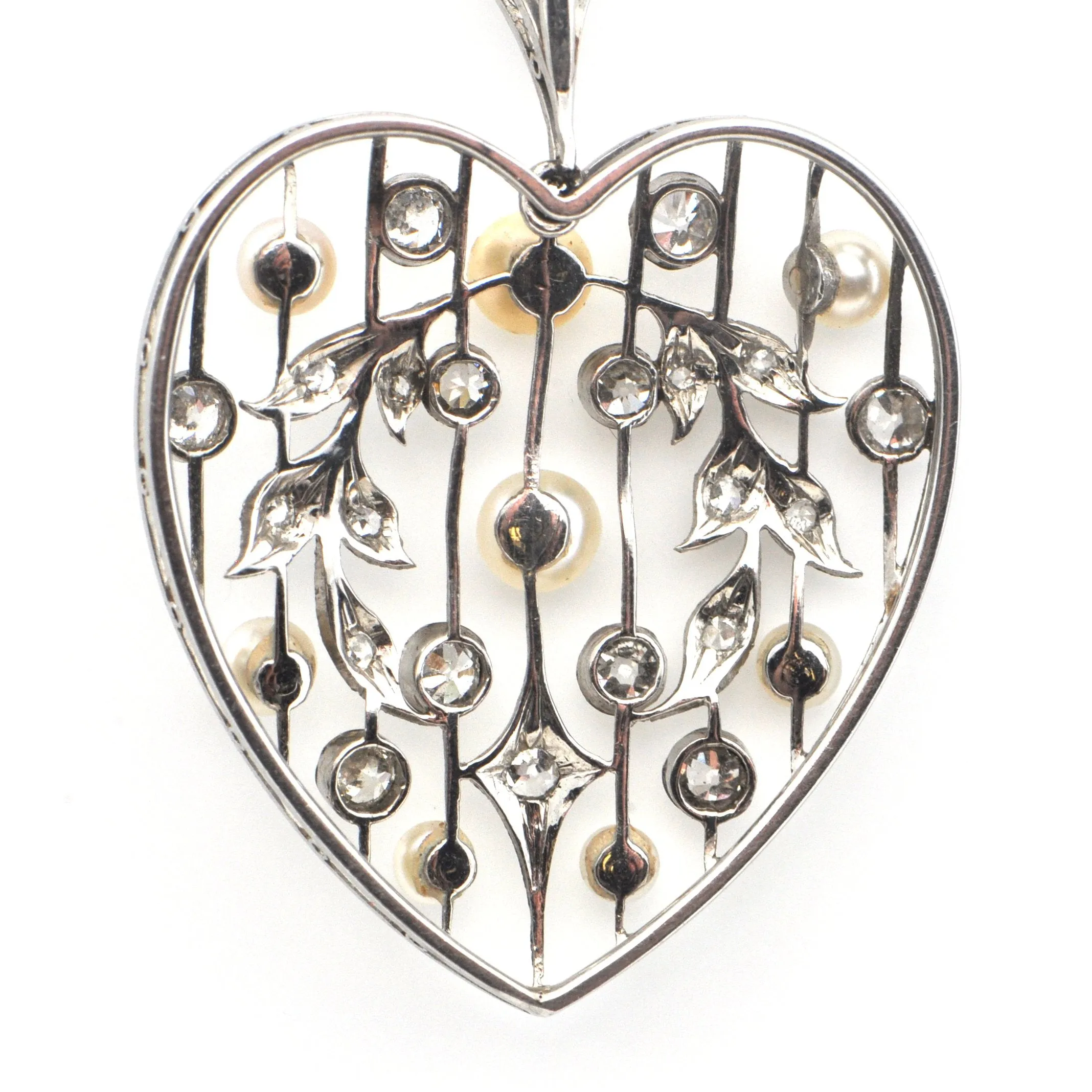 Edwardian Seed Pearl and Diamond Necklace with Detachable Heart Pendant C. 1900