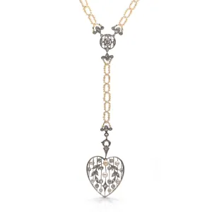 Edwardian Seed Pearl and Diamond Necklace with Detachable Heart Pendant C. 1900
