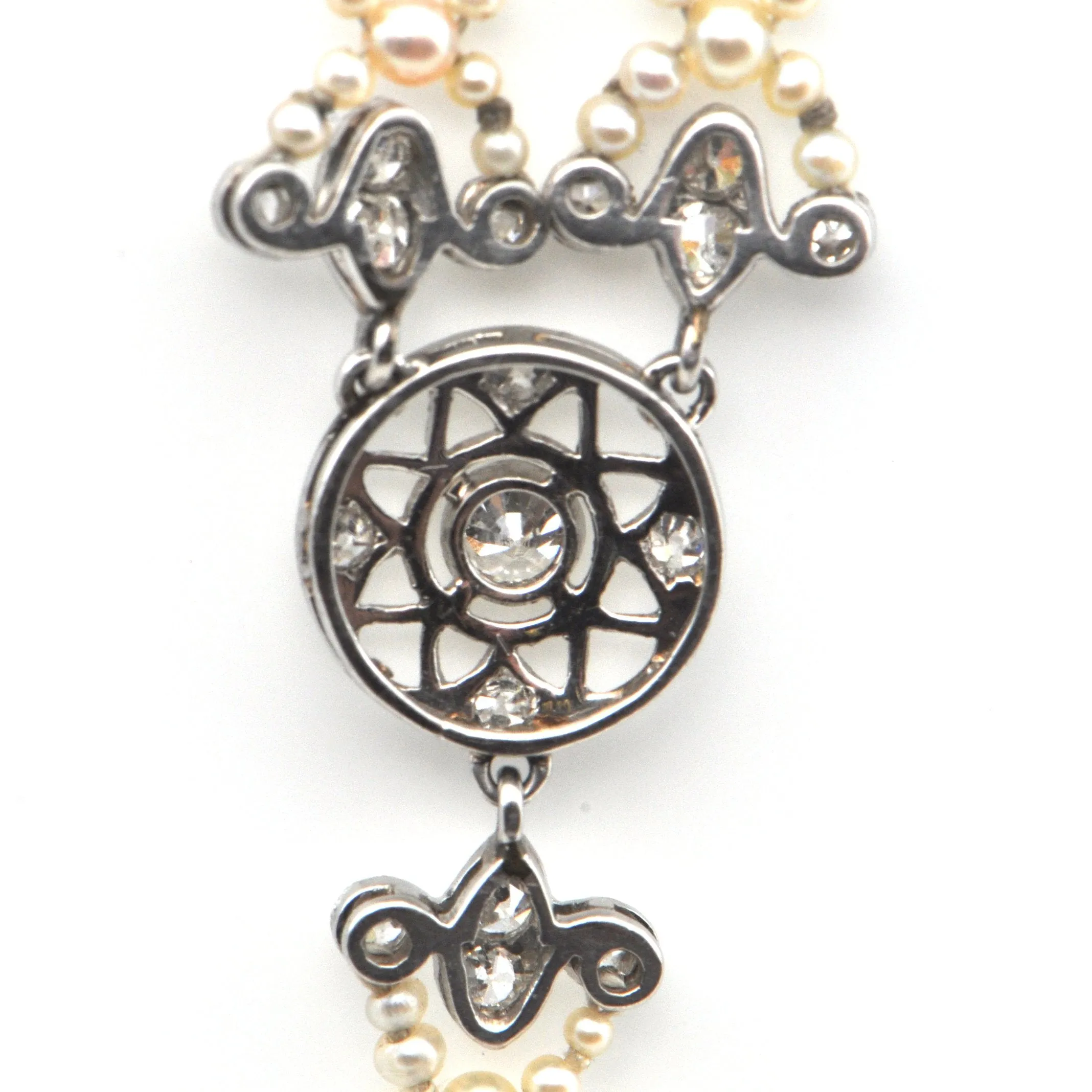 Edwardian Seed Pearl and Diamond Necklace with Detachable Heart Pendant C. 1900