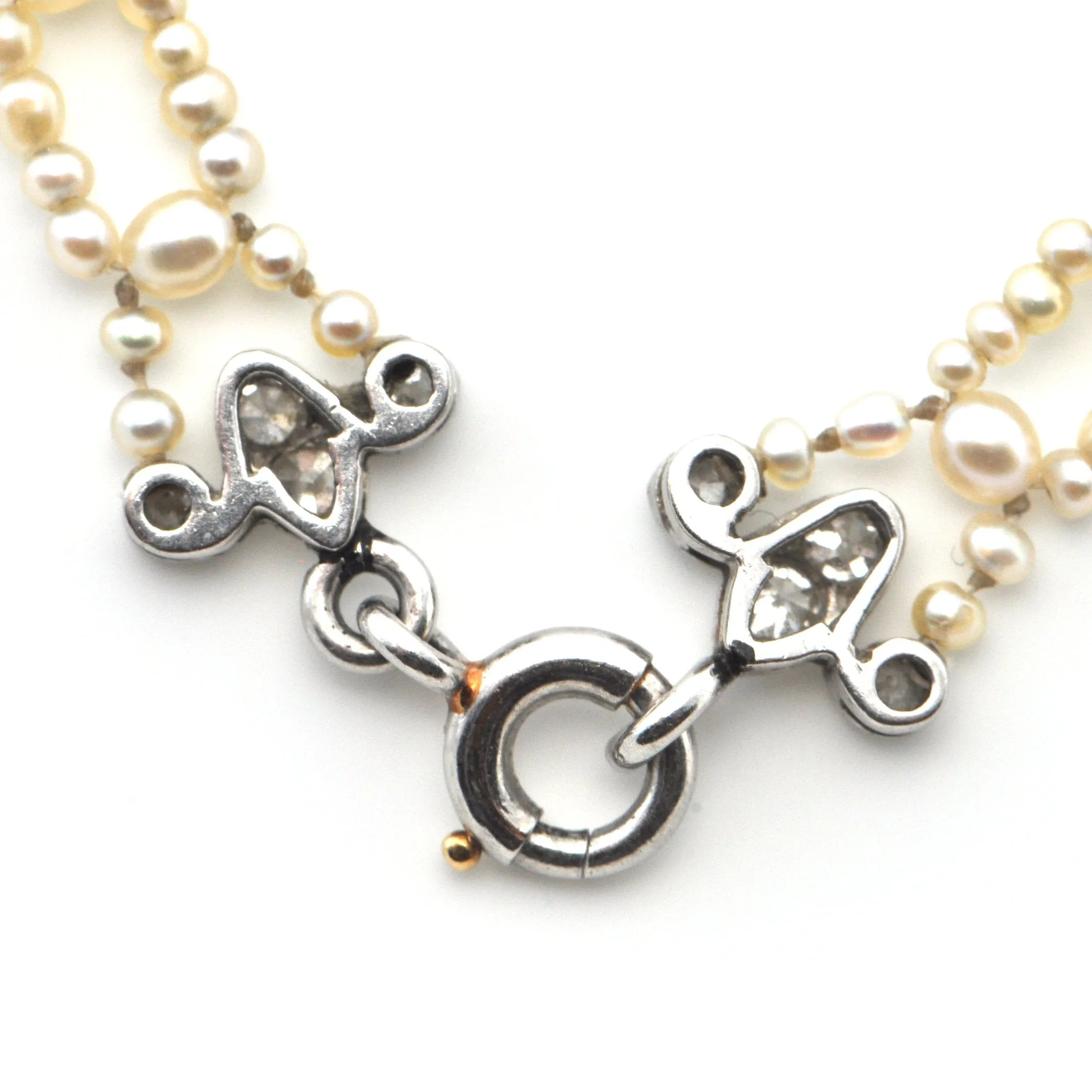 Edwardian Seed Pearl and Diamond Necklace with Detachable Heart Pendant C. 1900