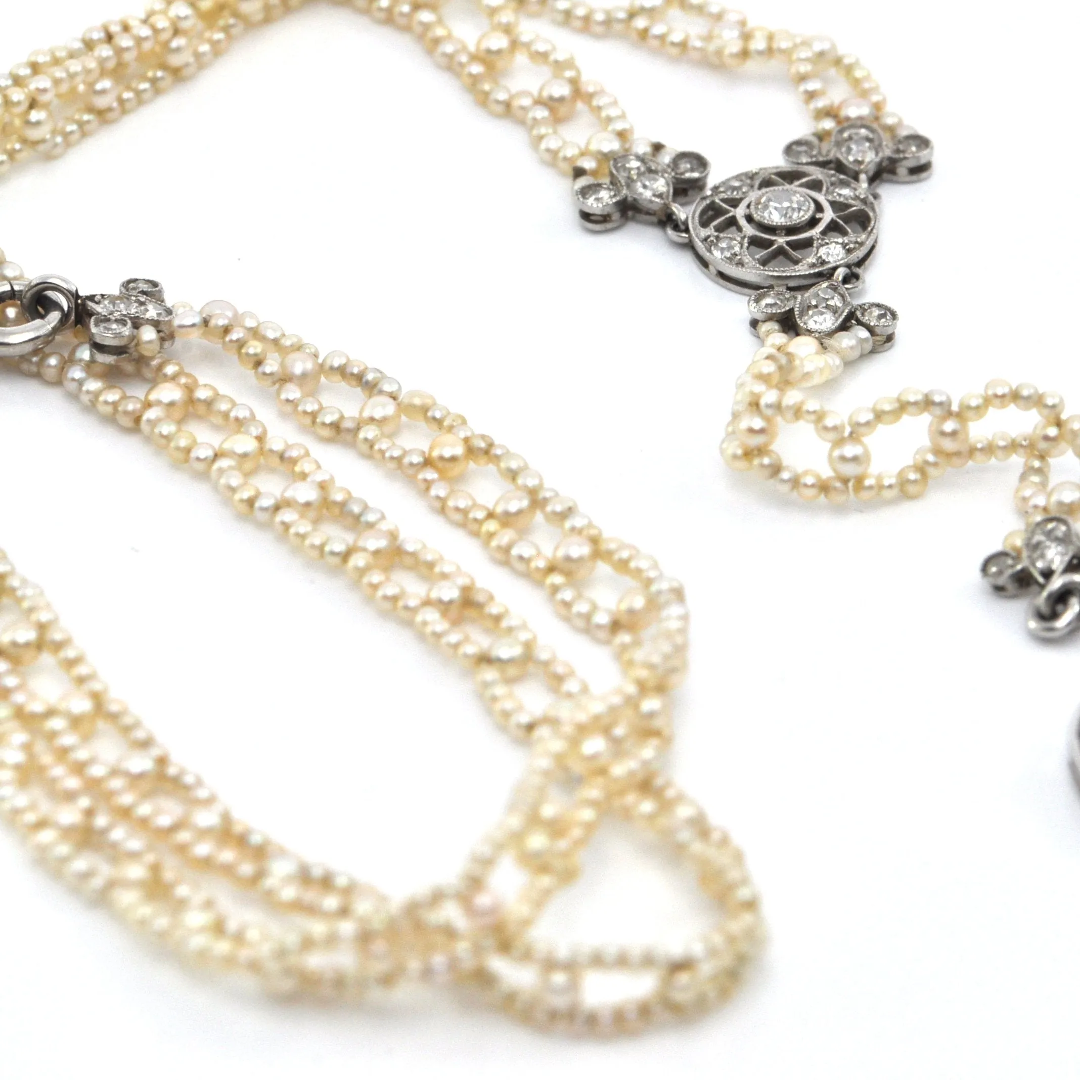 Edwardian Seed Pearl and Diamond Necklace with Detachable Heart Pendant C. 1900
