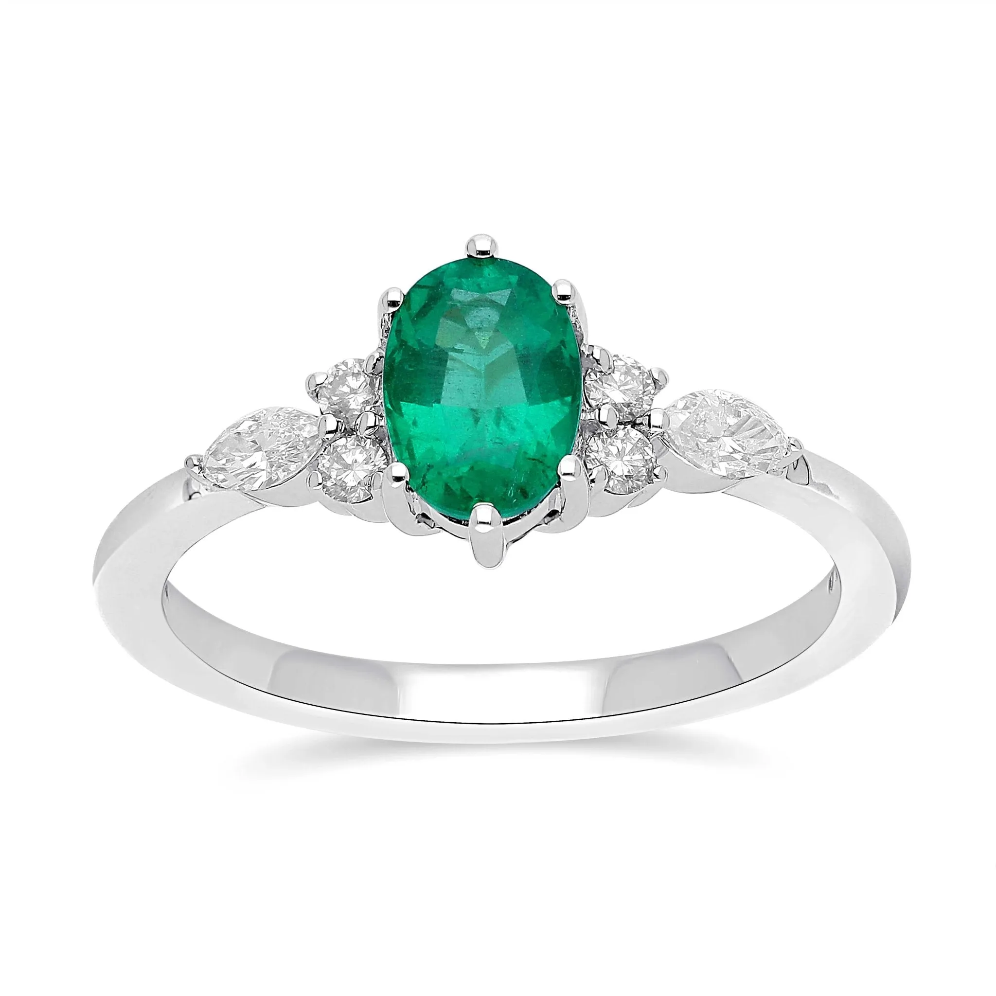 Emeral Oval Floral Diamond Ring- YG