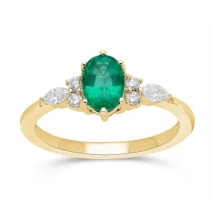 Emeral Oval Floral Diamond Ring- YG