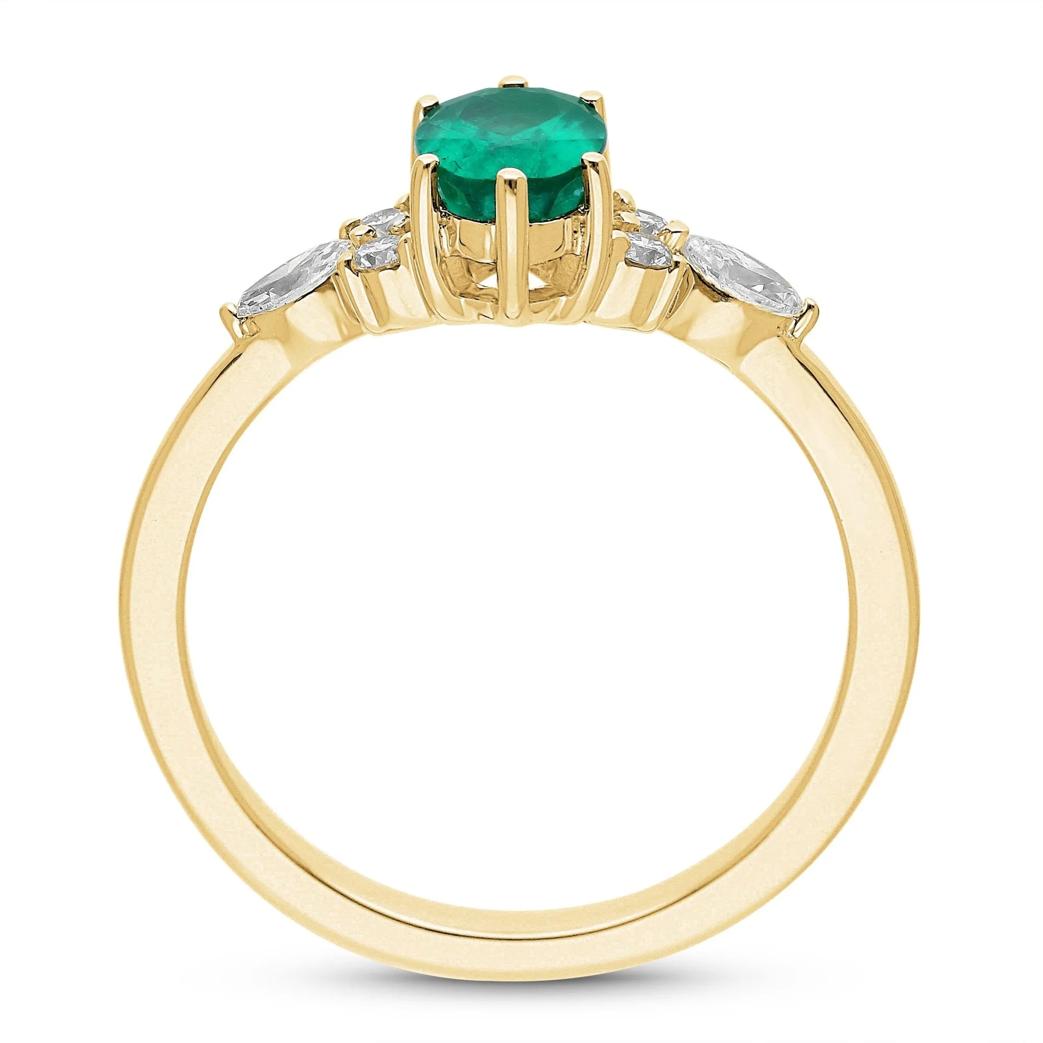 Emeral Oval Floral Diamond Ring- YG
