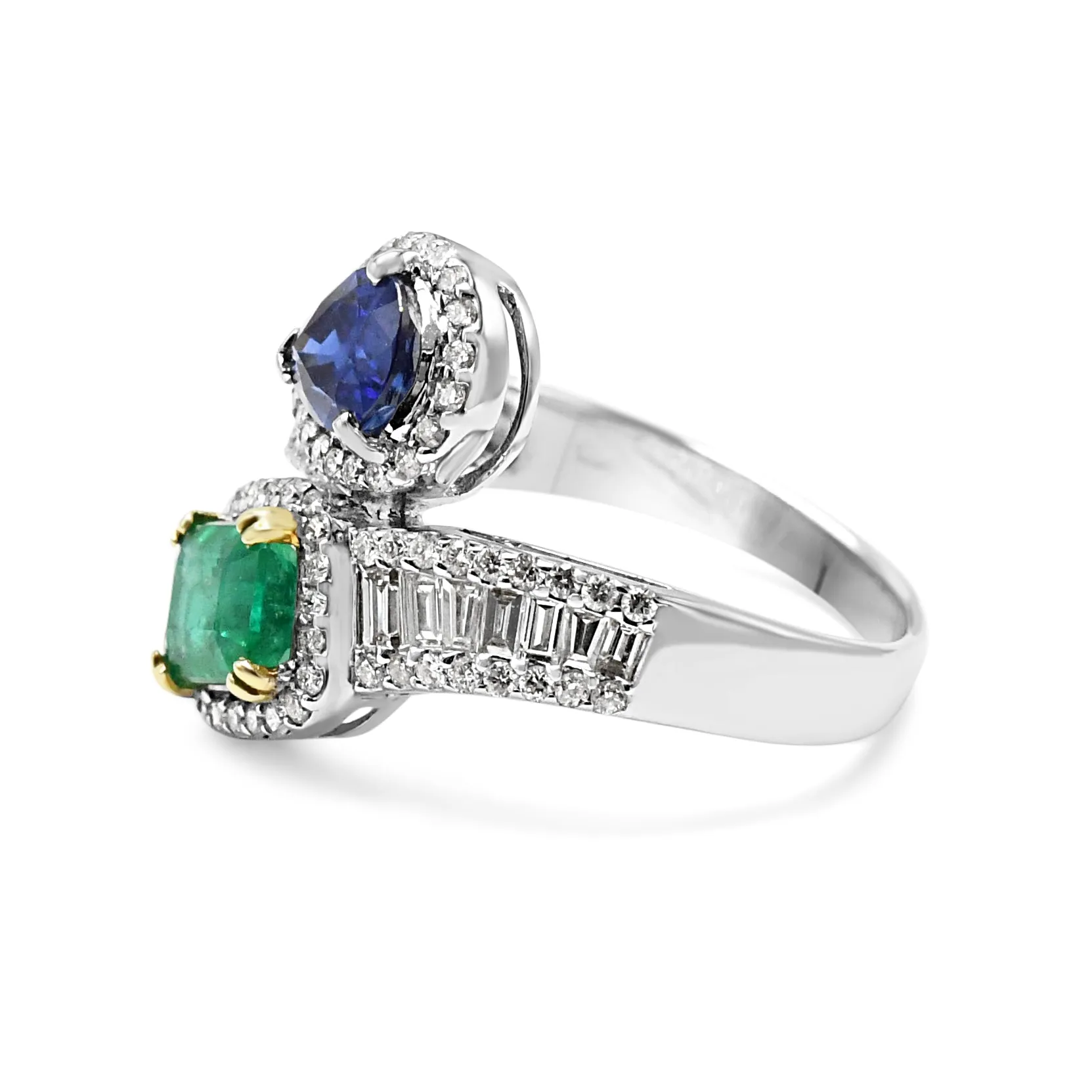 Emerald Sapphire & Diamond Crossover Diamond Ring
