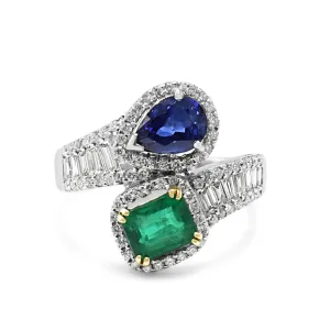 Emerald Sapphire & Diamond Crossover Diamond Ring