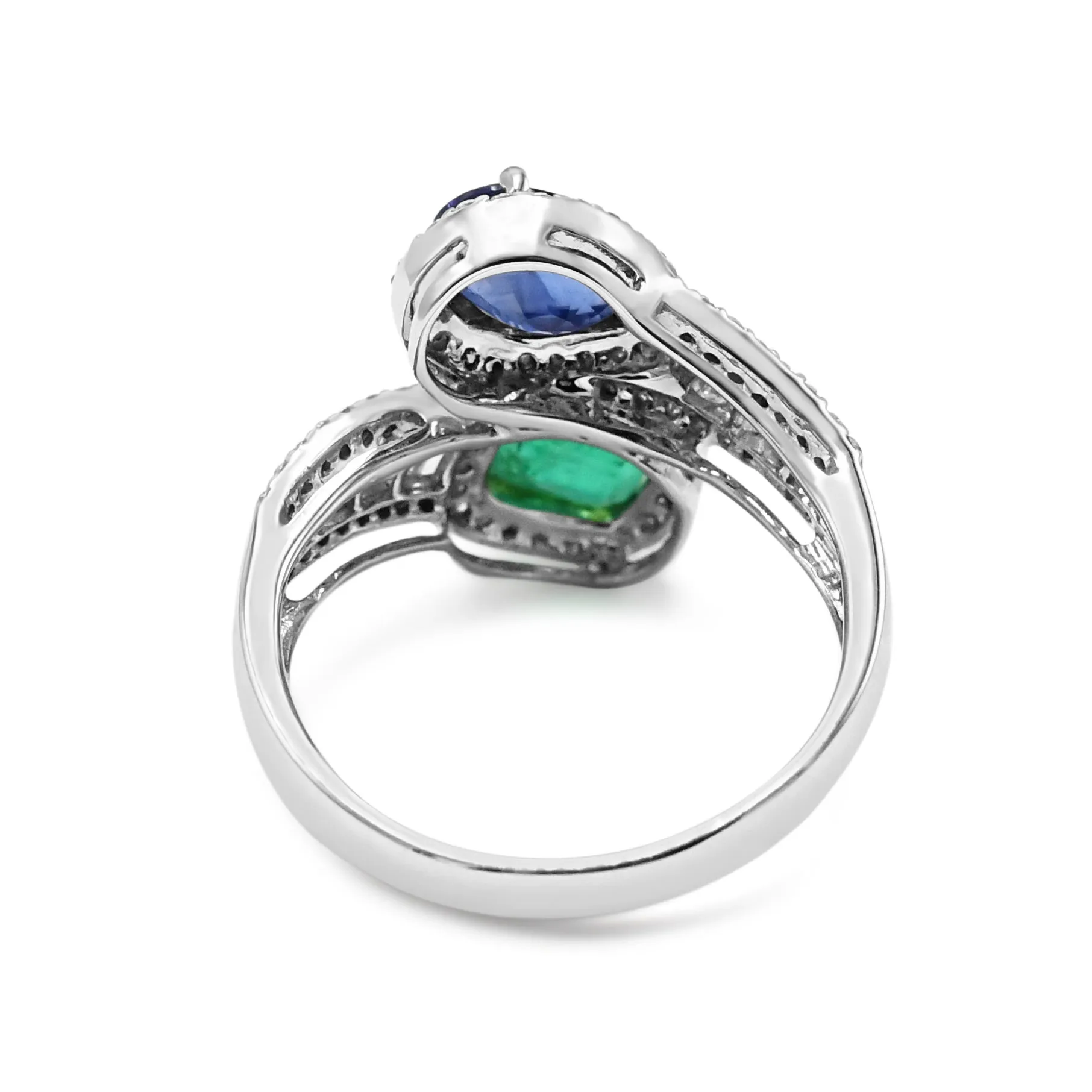 Emerald Sapphire & Diamond Crossover Diamond Ring