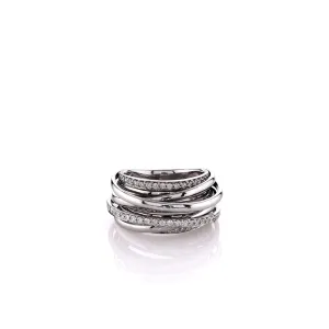 Estate 14k White Gold Domed Crossover Diamond Ring