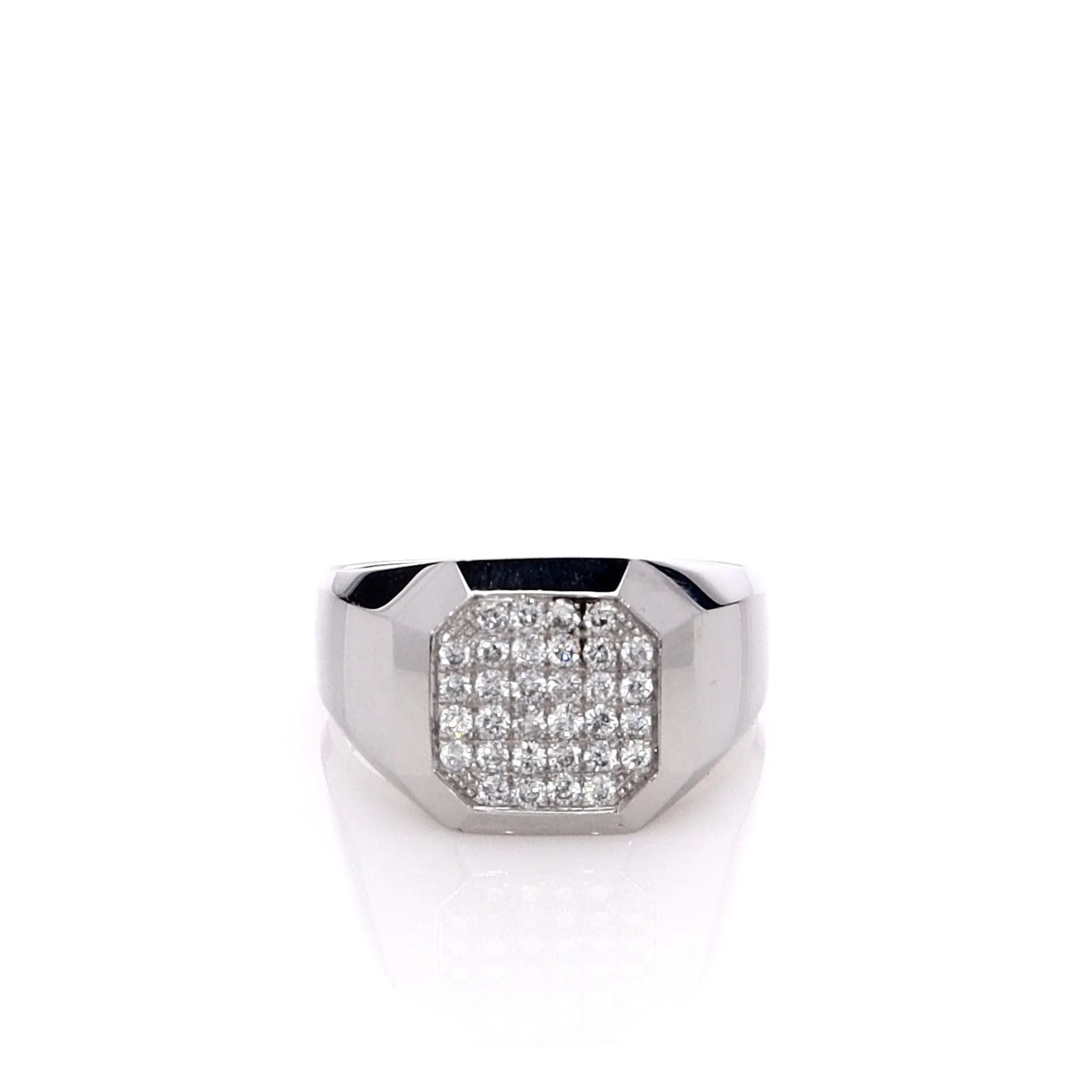 Estate 14k White Gold Gent's Square Pave Top Ring