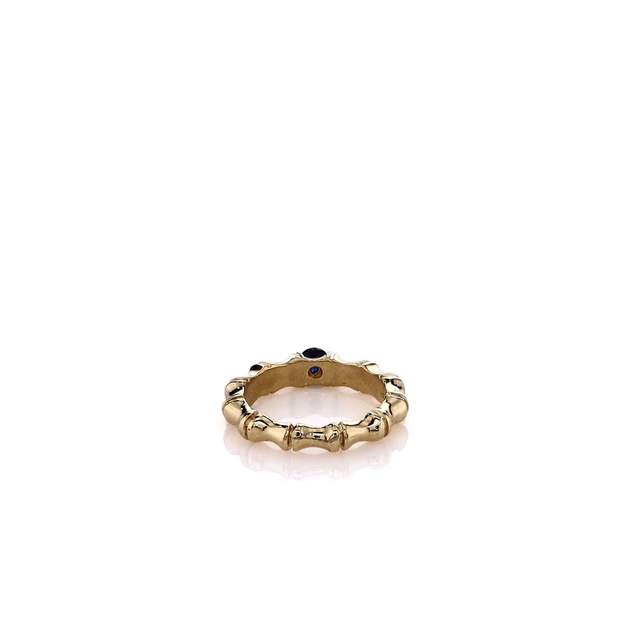 Estate 18ky Band Bamboo Motif W/4mm Round Sapphire .36ct