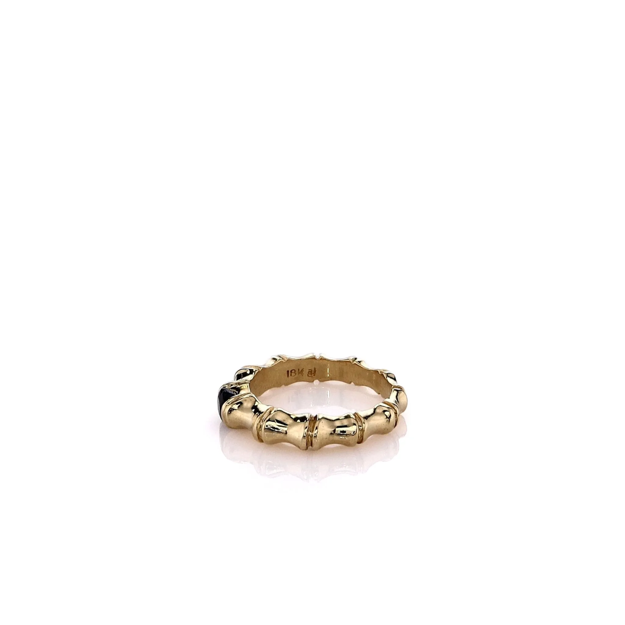 Estate 18ky Band Bamboo Motif W/4mm Round Sapphire .36ct