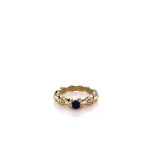 Estate 18ky Band Bamboo Motif W/4mm Round Sapphire .36ct