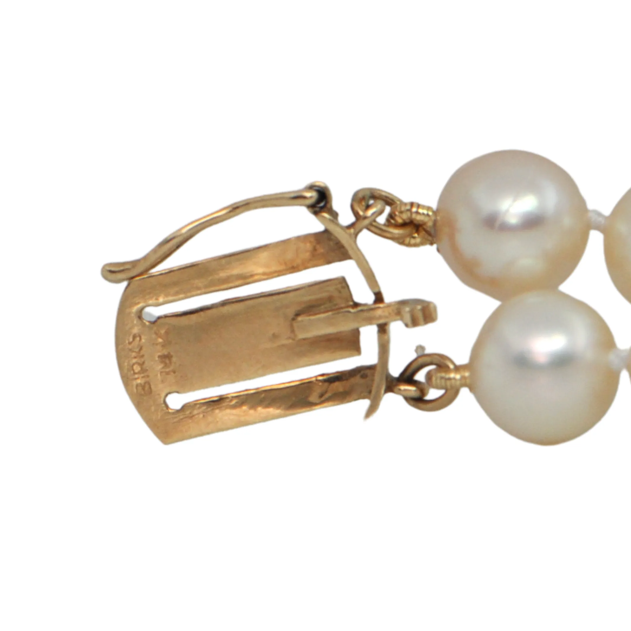 Estate Retro Birks Double Strand Pearl Necklace with 14K Gold and Diamond Clasp