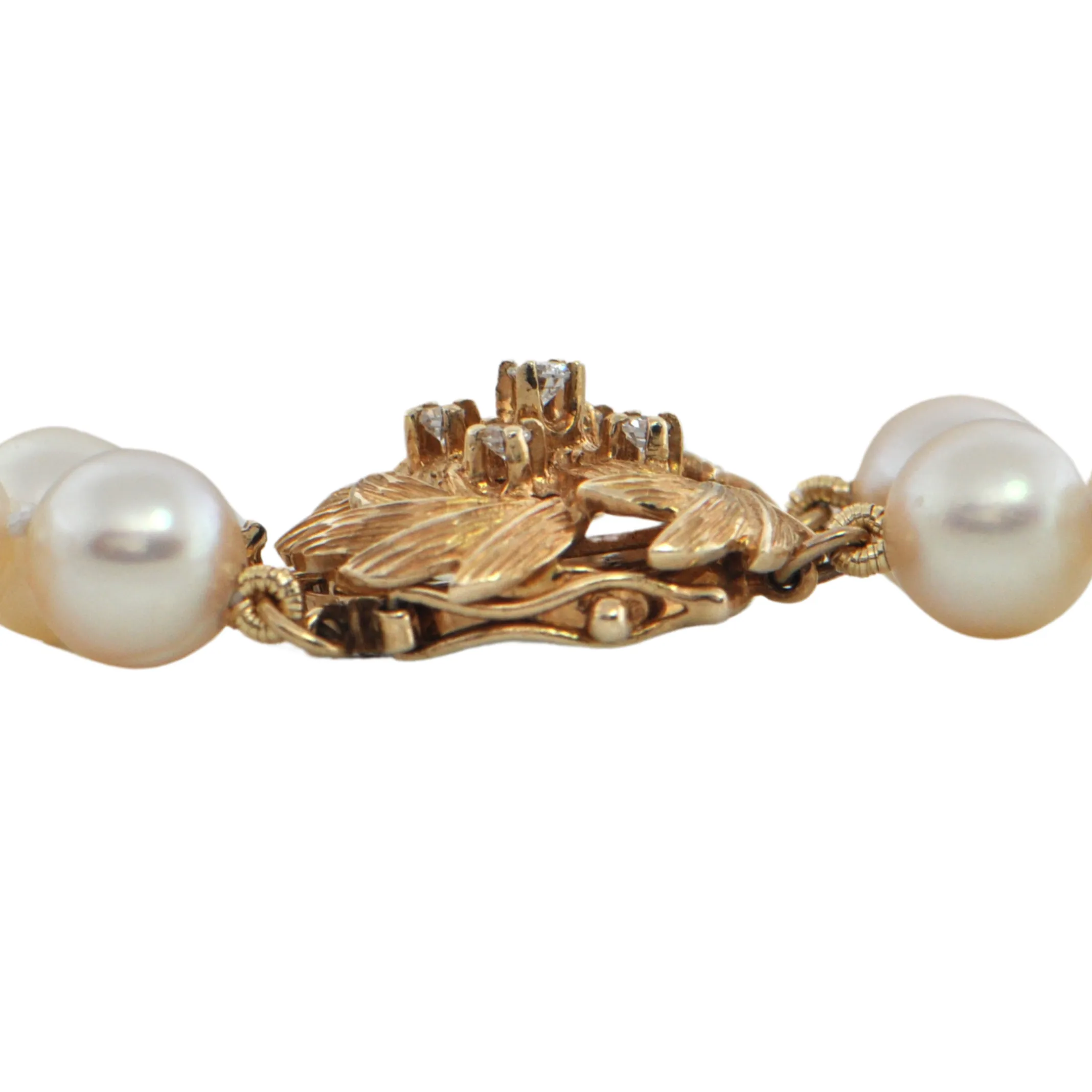 Estate Retro Birks Double Strand Pearl Necklace with 14K Gold and Diamond Clasp