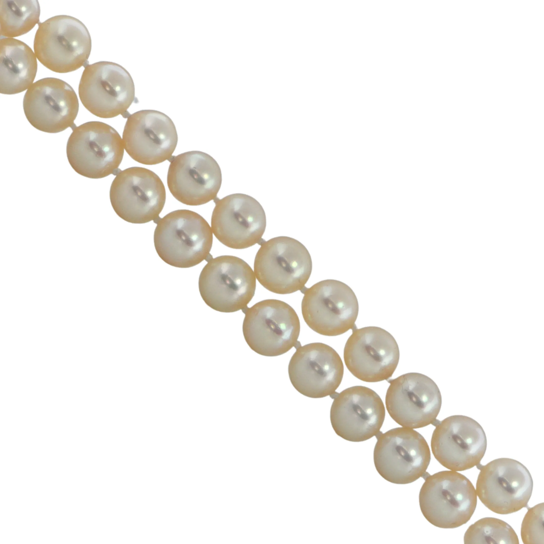 Estate Retro Birks Double Strand Pearl Necklace with 14K Gold and Diamond Clasp