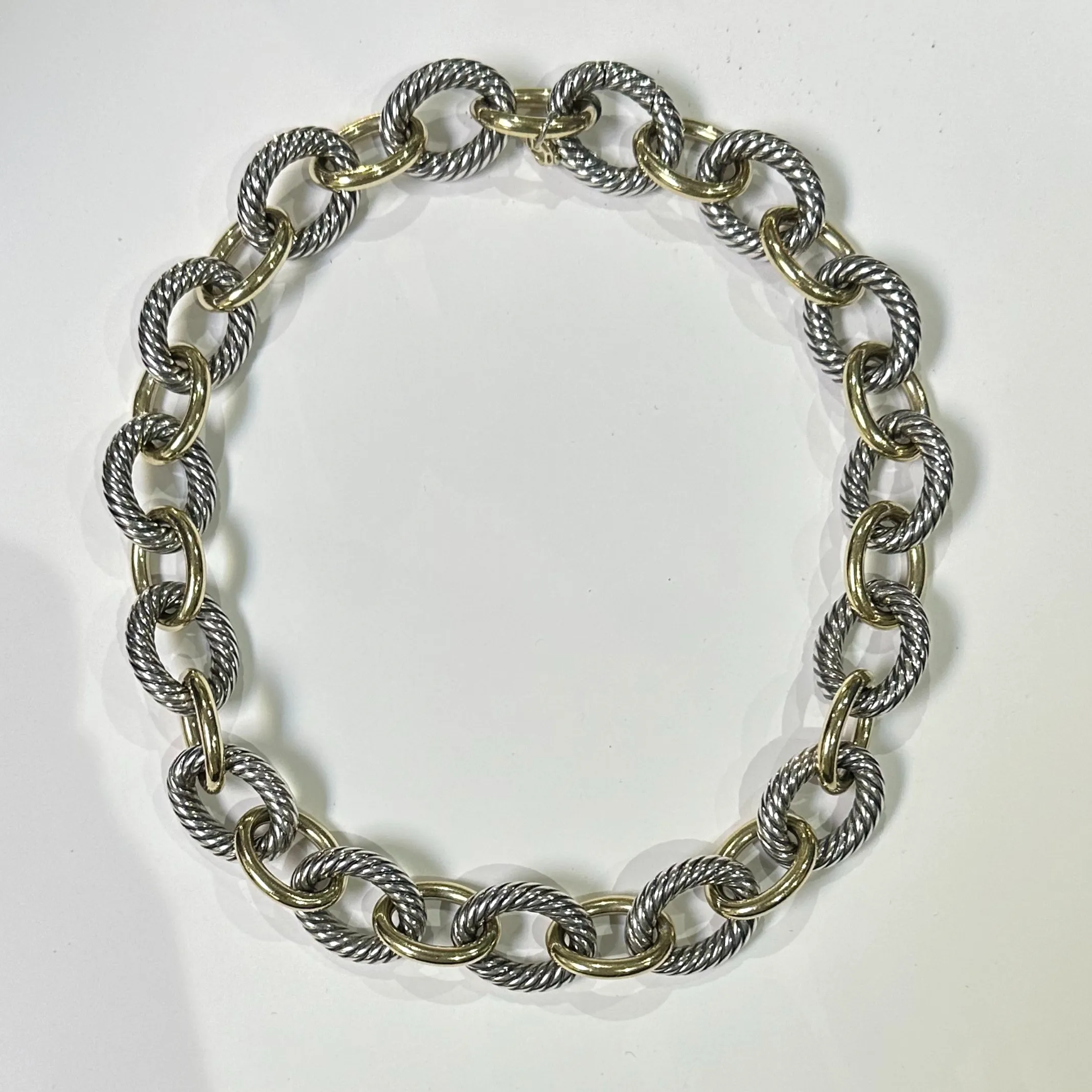 Estate Signed David Yurman 18k Gold and Sterling Silver 16 3/4" Oval Link Necklace