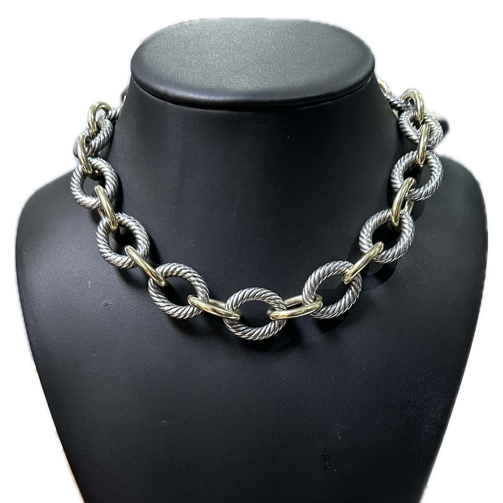 Estate Signed David Yurman 18k Gold and Sterling Silver 16 3/4" Oval Link Necklace