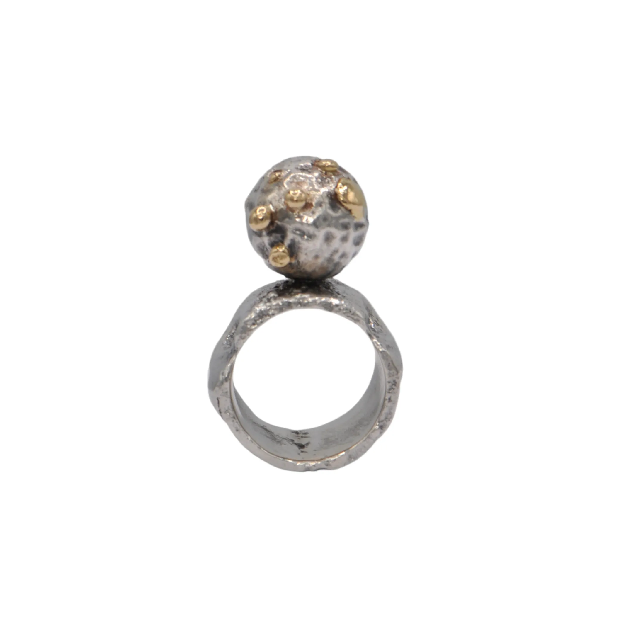 Estate Signed Walter Schluep Sterling Silver and Gold Pearl Ball Ring