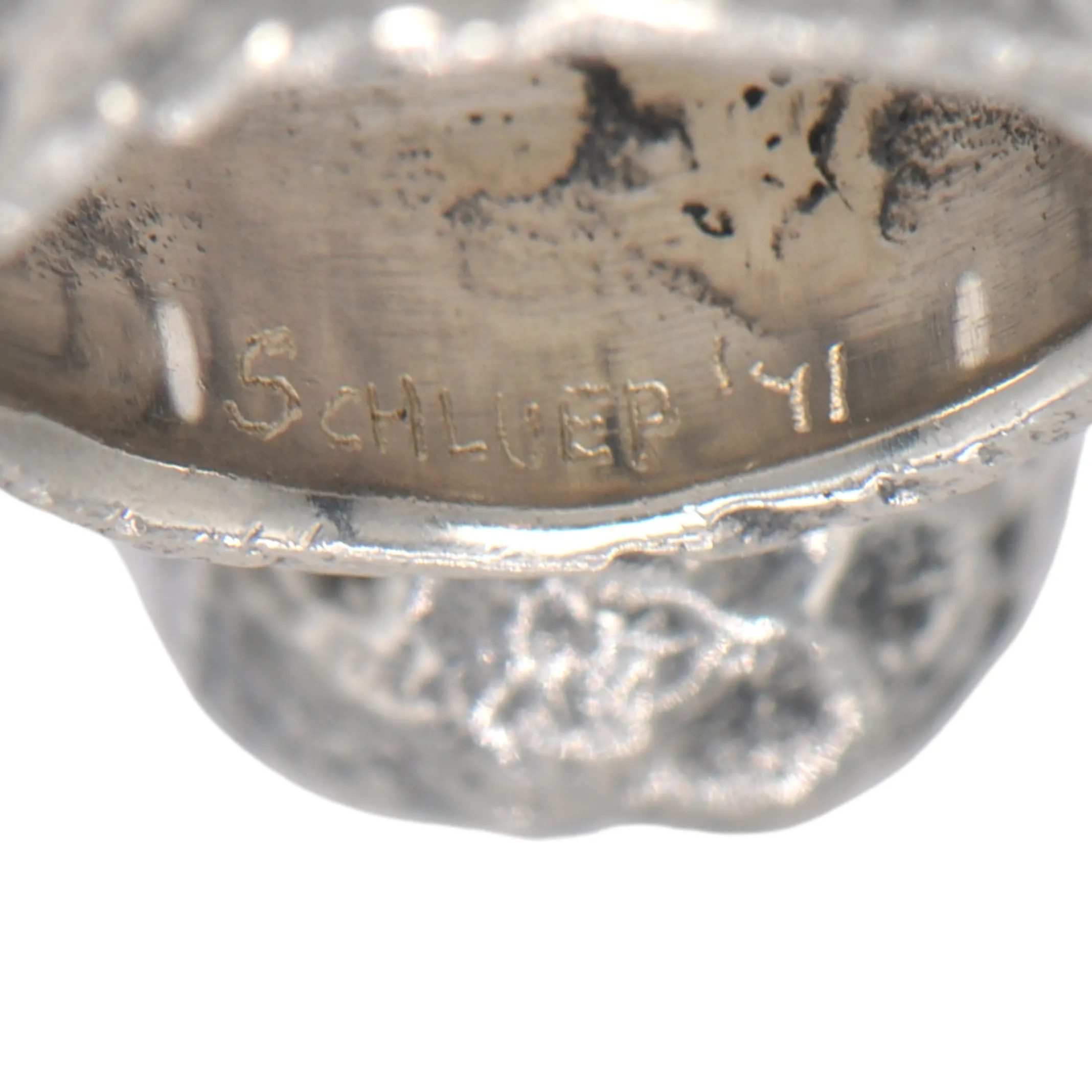 Estate Signed Walter Schluep Sterling Silver and Gold Pearl Ball Ring