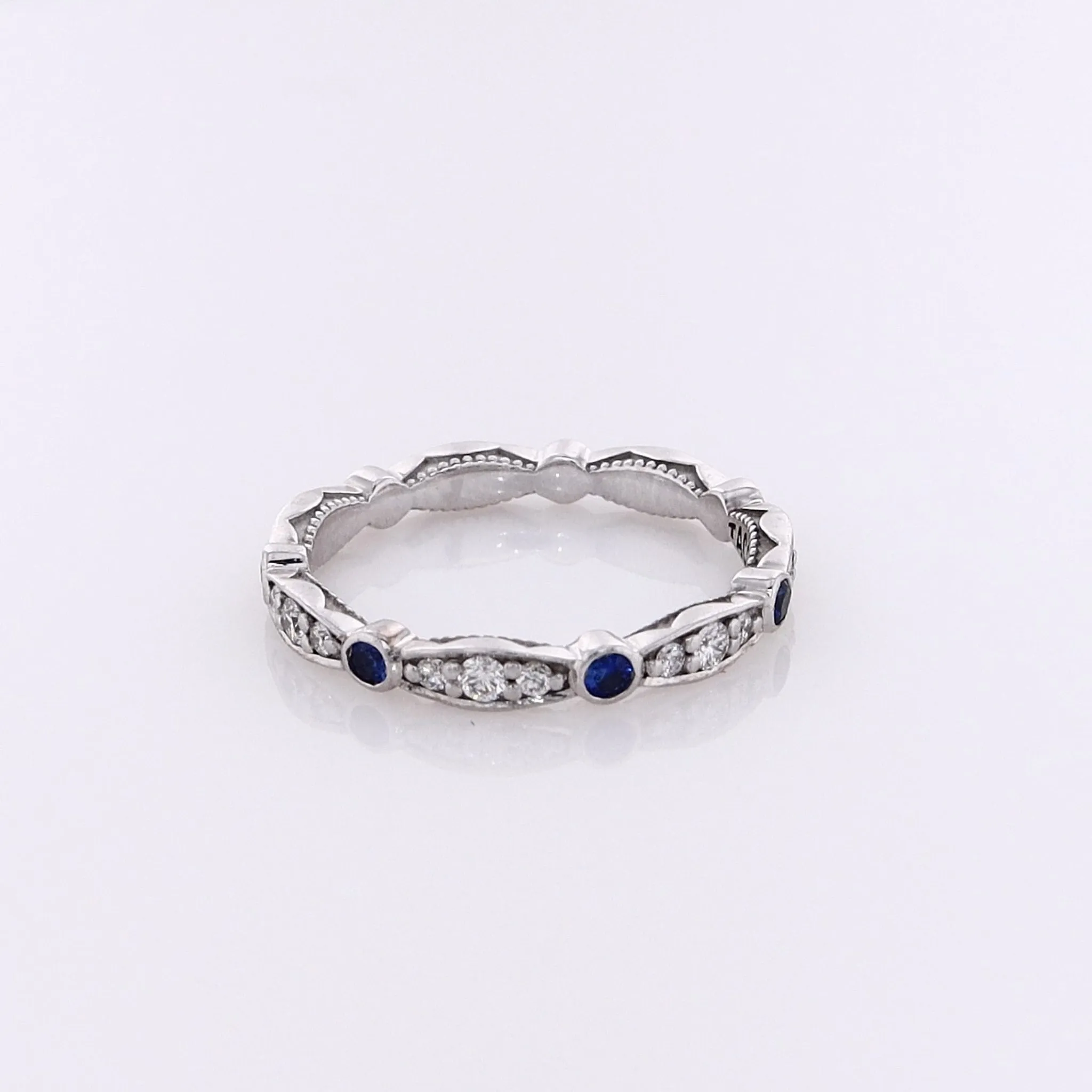 Estate Tacori 18 Karat White Gold Alternating Diamond and Sapphire Eternity Wedding Band