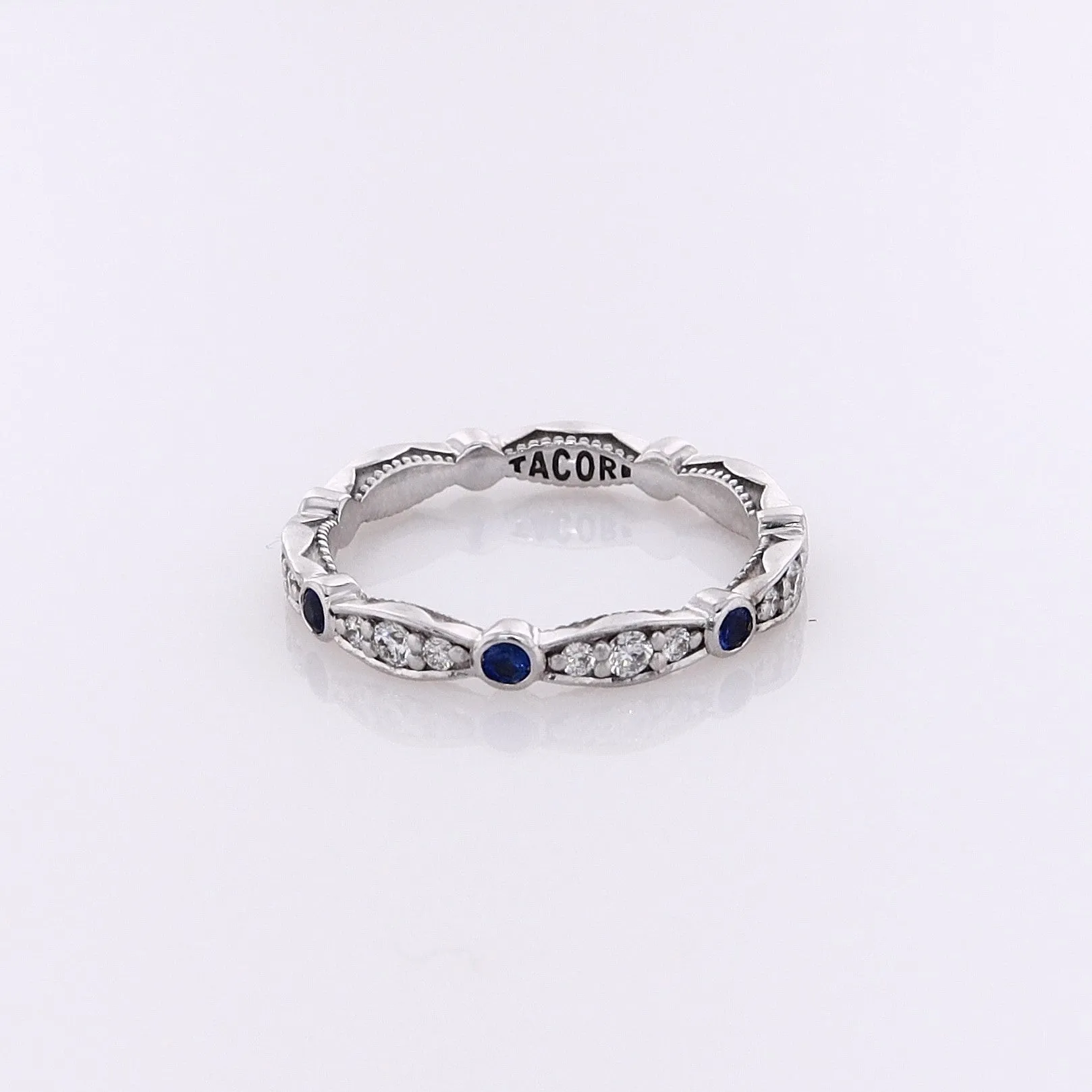 Estate Tacori 18 Karat White Gold Alternating Diamond and Sapphire Eternity Wedding Band
