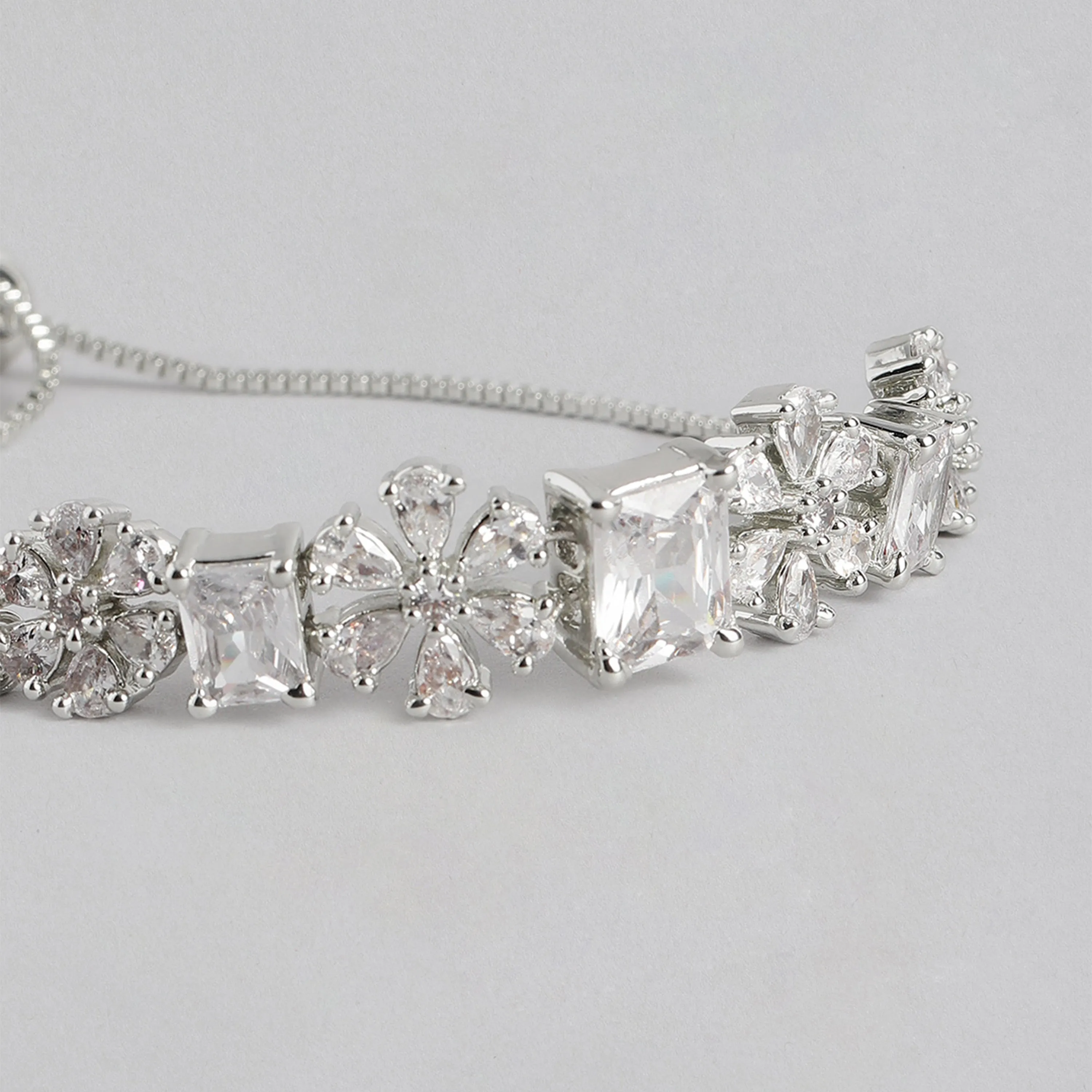 Estele Rhodium Plated CZ Fascinating Designer Bracelet for Women