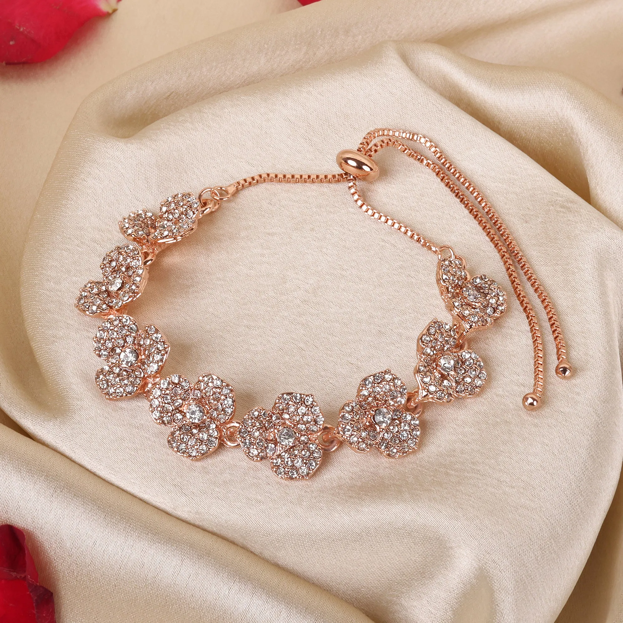 Estele Rose Collection Graceful Rose Charm Bracelet for Women|Elegant Rose Design with White American Diamonds for a Touch of Eternal Grace