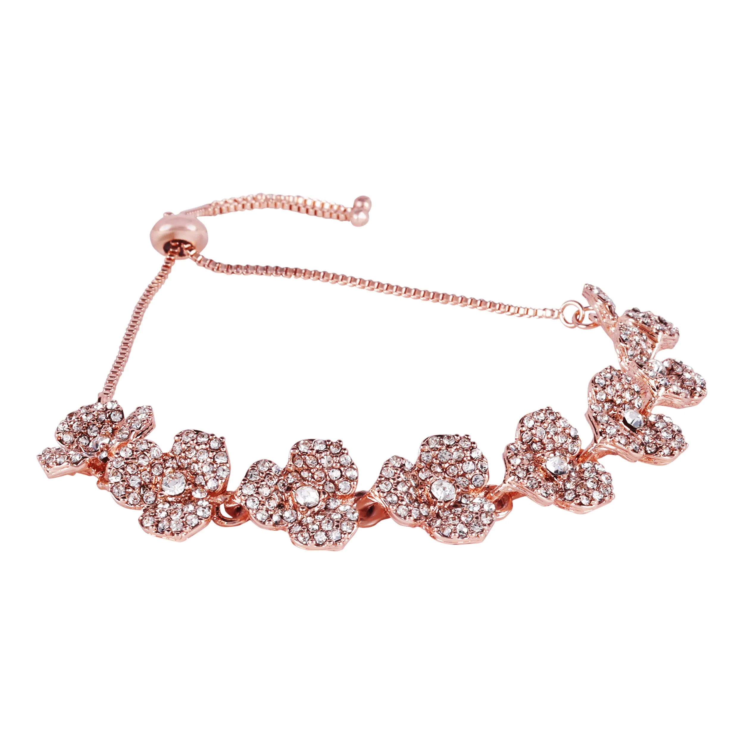 Estele Rose Collection Graceful Rose Charm Bracelet for Women|Elegant Rose Design with White American Diamonds for a Touch of Eternal Grace
