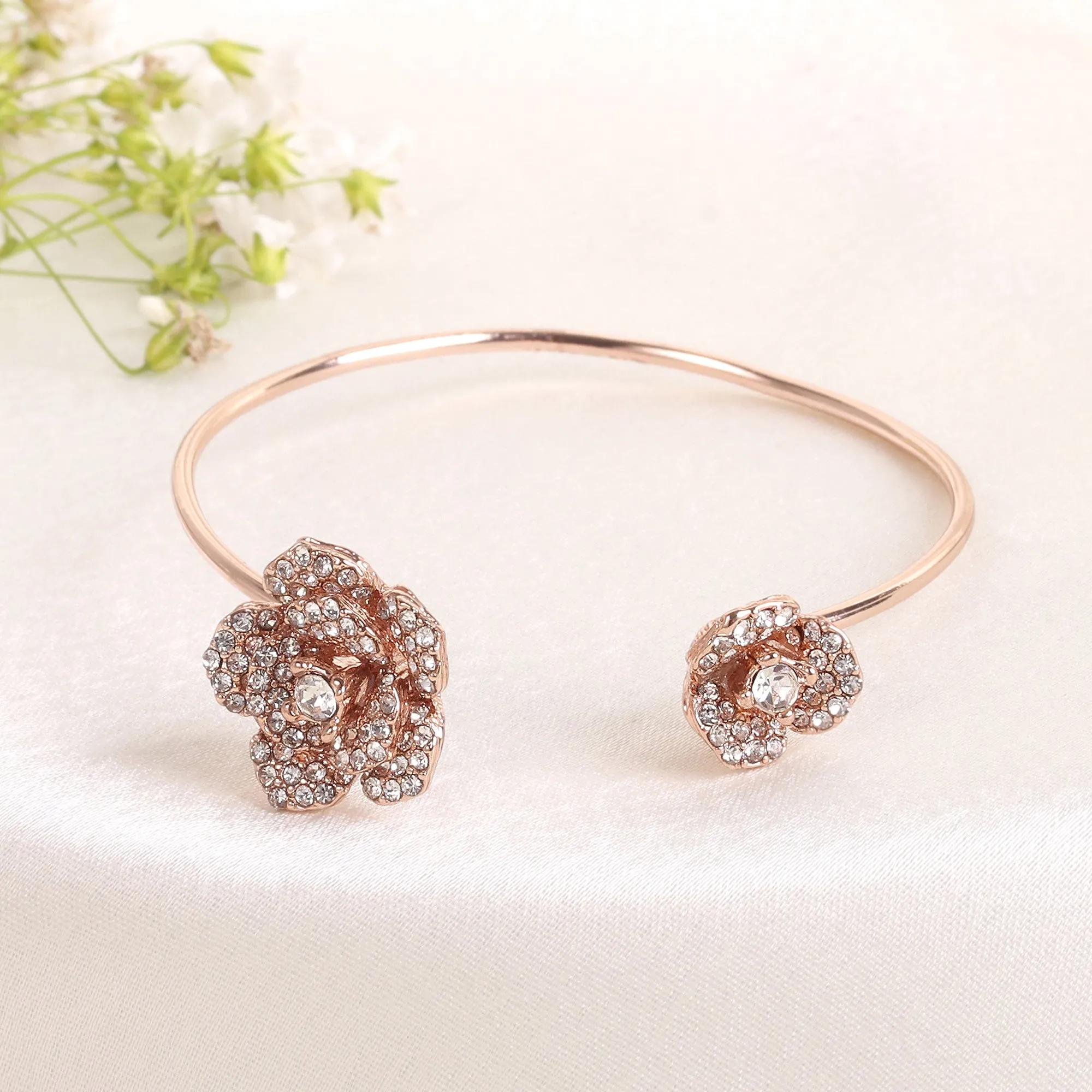 Estele Rose Collectiona??? Stunning Floral Rose Design Cuff Bracelet with Premium Rosegold Finish Jewelry for Womena??? A Timeless Piece for All Occasions