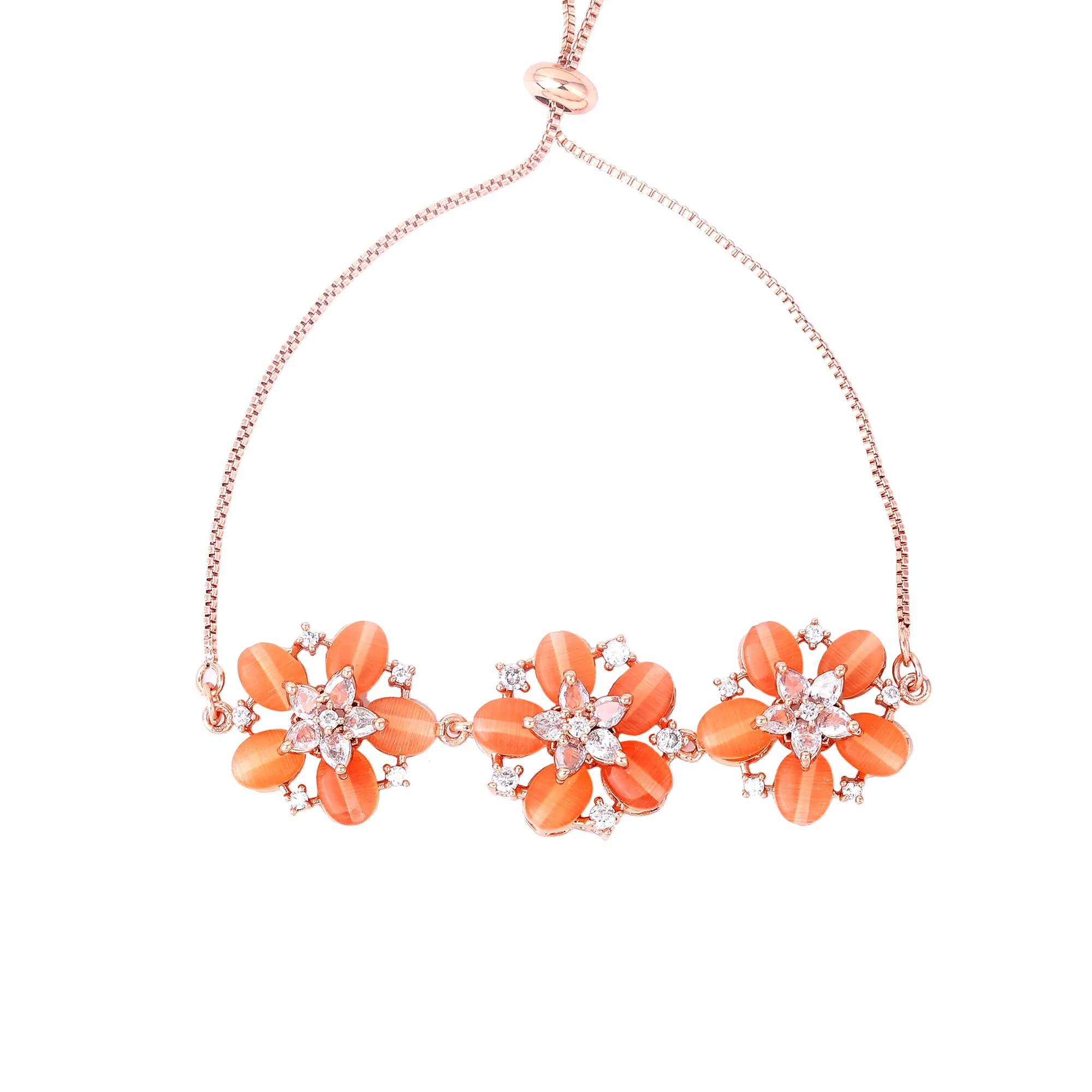 Estele Rosegold Plated Glorious Bloom Pattern Mint Orange Beaded Adjustable Varya Bracelet|Stylish and Elegant for Women