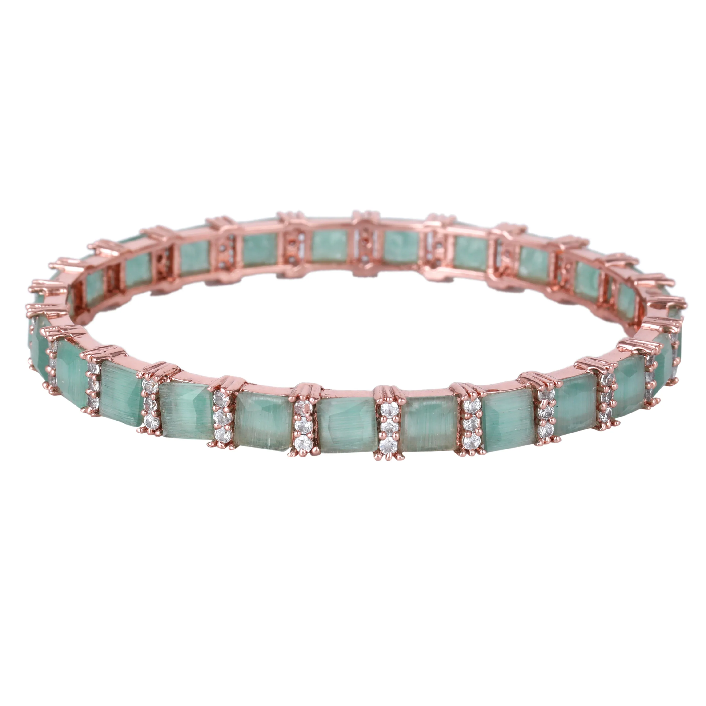 Estele Rosegold Plated Glossy Mint Green American Diamond Bangles for Women| Availabe Sizes 2:4, 2:6 & 2:8 | Add a Touch of Glamour to Your Outfit