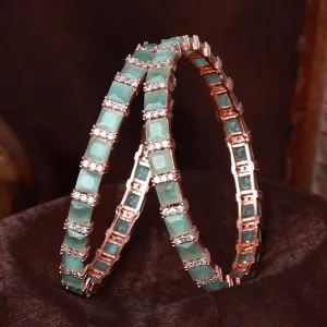 Estele Rosegold Plated Glossy Mint Green American Diamond Bangles for Women| Availabe Sizes 2:4, 2:6 & 2:8 | Add a Touch of Glamour to Your Outfit