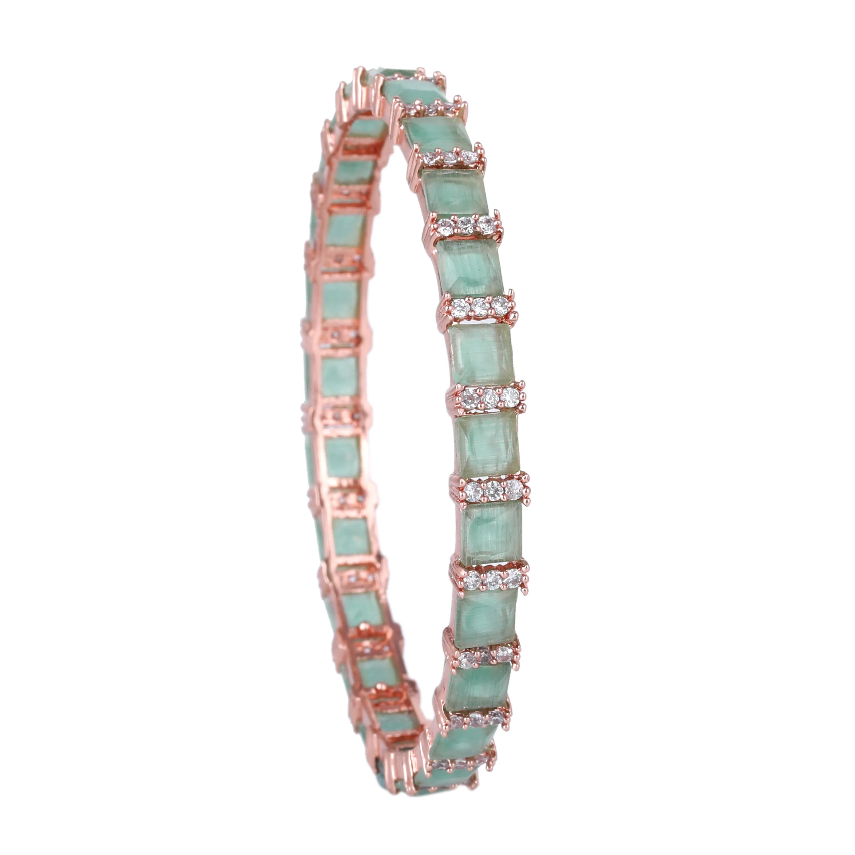 Estele Rosegold Plated Glossy Mint Green American Diamond Bangles for Women| Availabe Sizes 2:4, 2:6 & 2:8 | Add a Touch of Glamour to Your Outfit